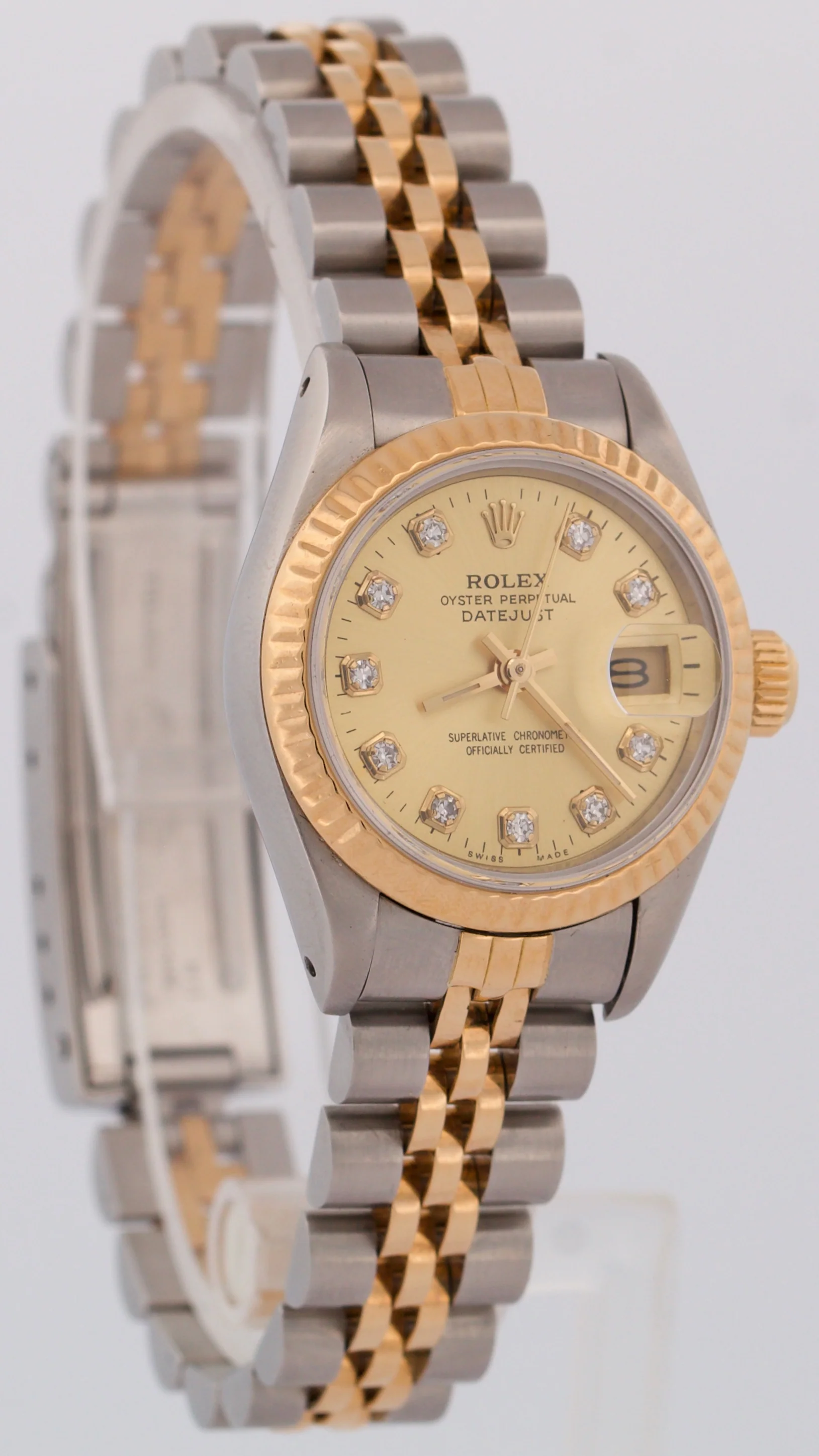 Rolex DateJust 26mm CHAMPAGNE DIAMOND 18K Yellow Gold Steel Fluted JUBILEE 69173 - Image 4