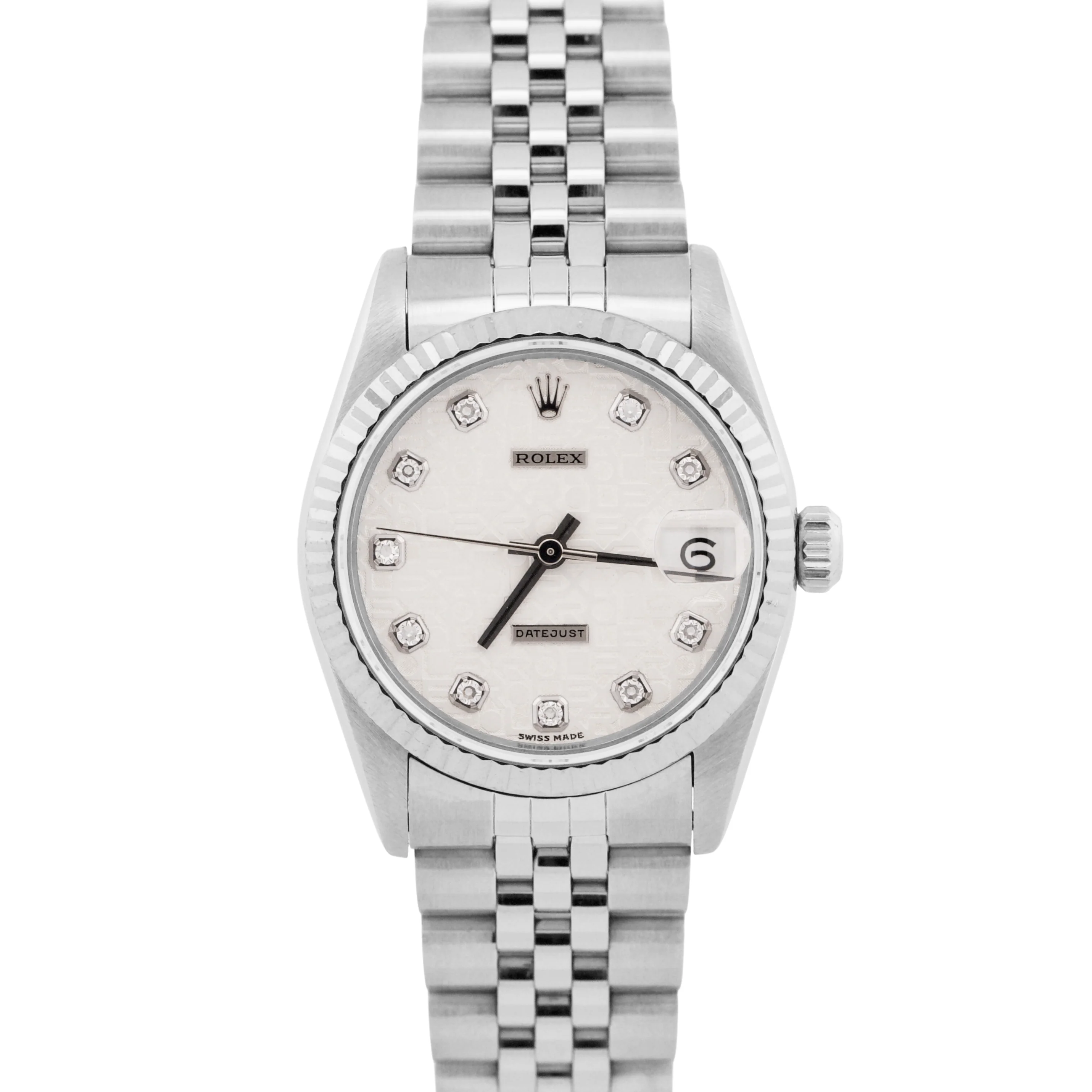 Rolex DateJust 31mm SILVER JUBILEE DIAMOND Steel Midsize 18K Fluted Watch 68274