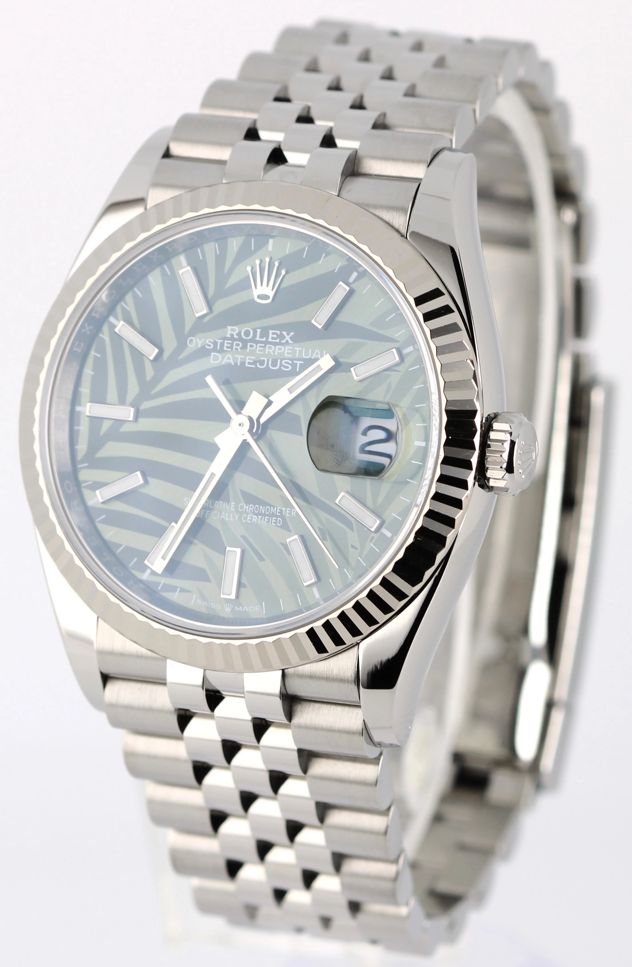 Rolex DateJust 36 GREEN PALM MOTIF Stainless Steel Fluted JUBILEE 126234 Watch - Image 3