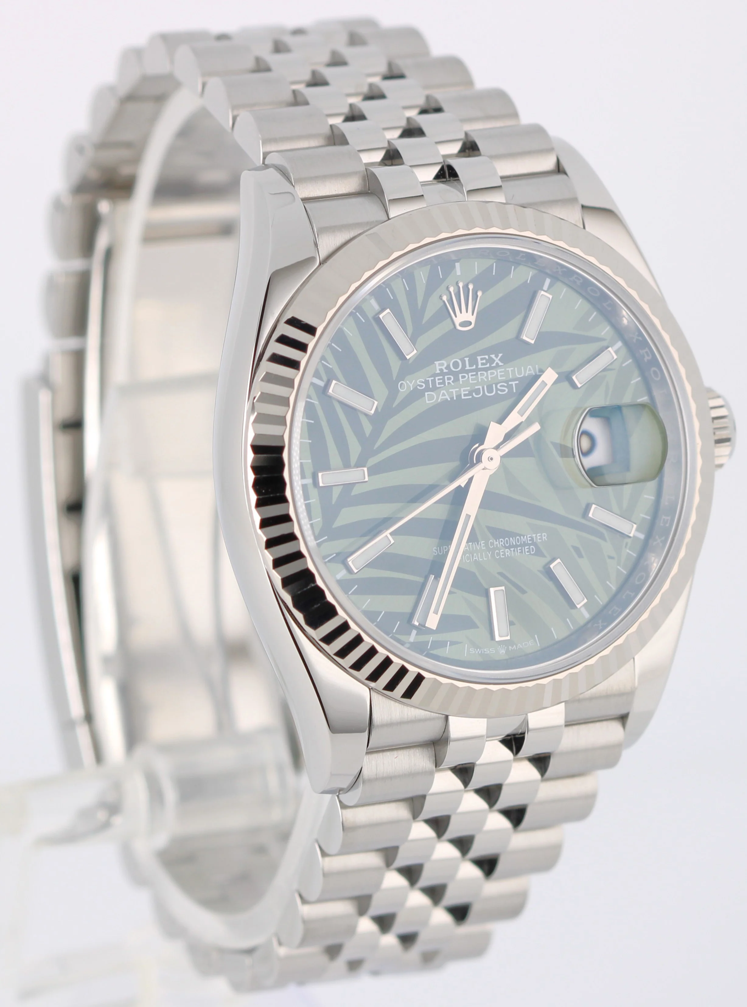 Rolex DateJust 36 GREEN PALM MOTIF Stainless Steel Fluted JUBILEE 126234 Watch - Image 4