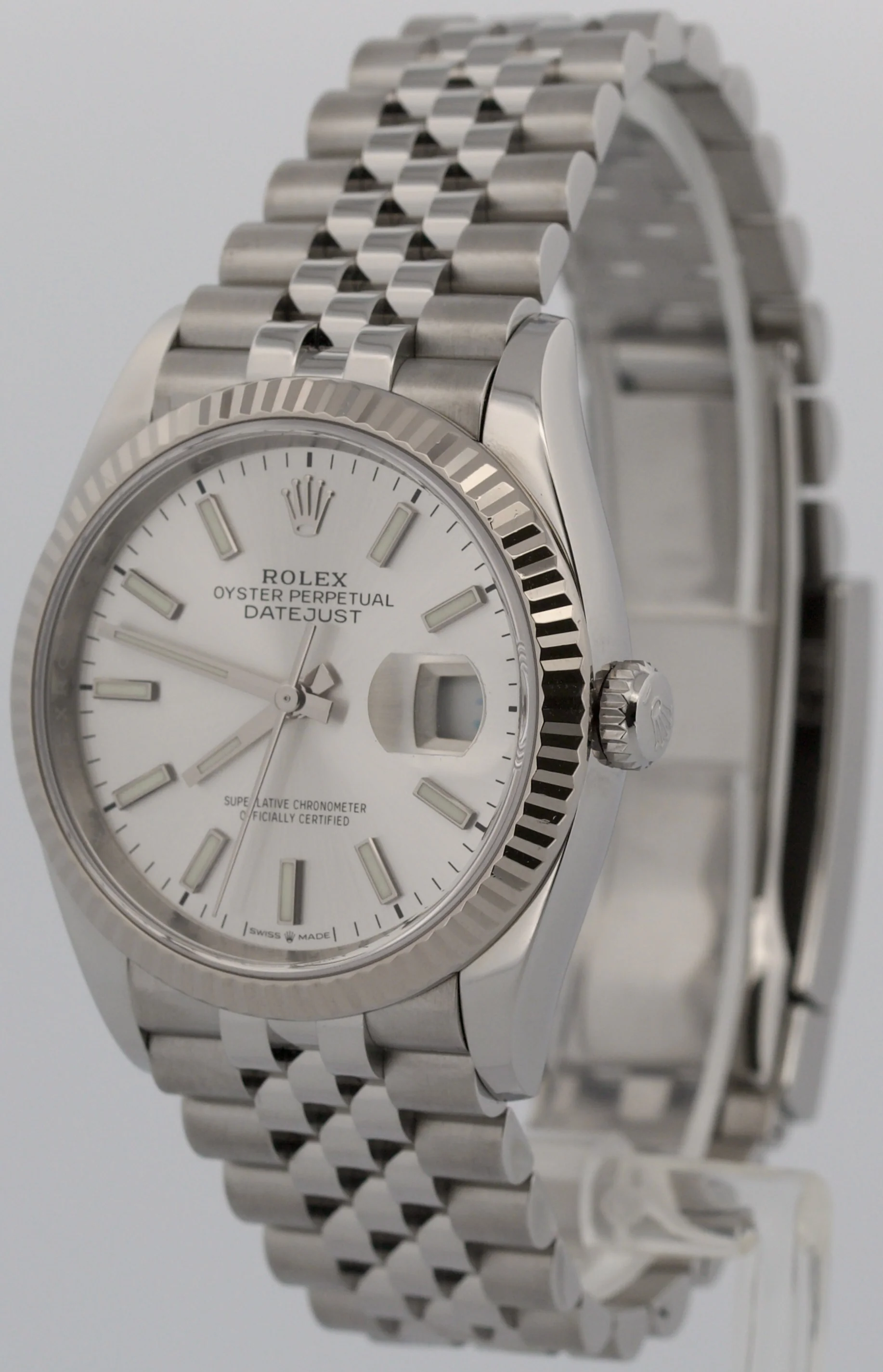 Rolex DateJust 36mm SILVER Stainless Steel Jubilee 18K Gold Fluted 126234 Watch - Image 3