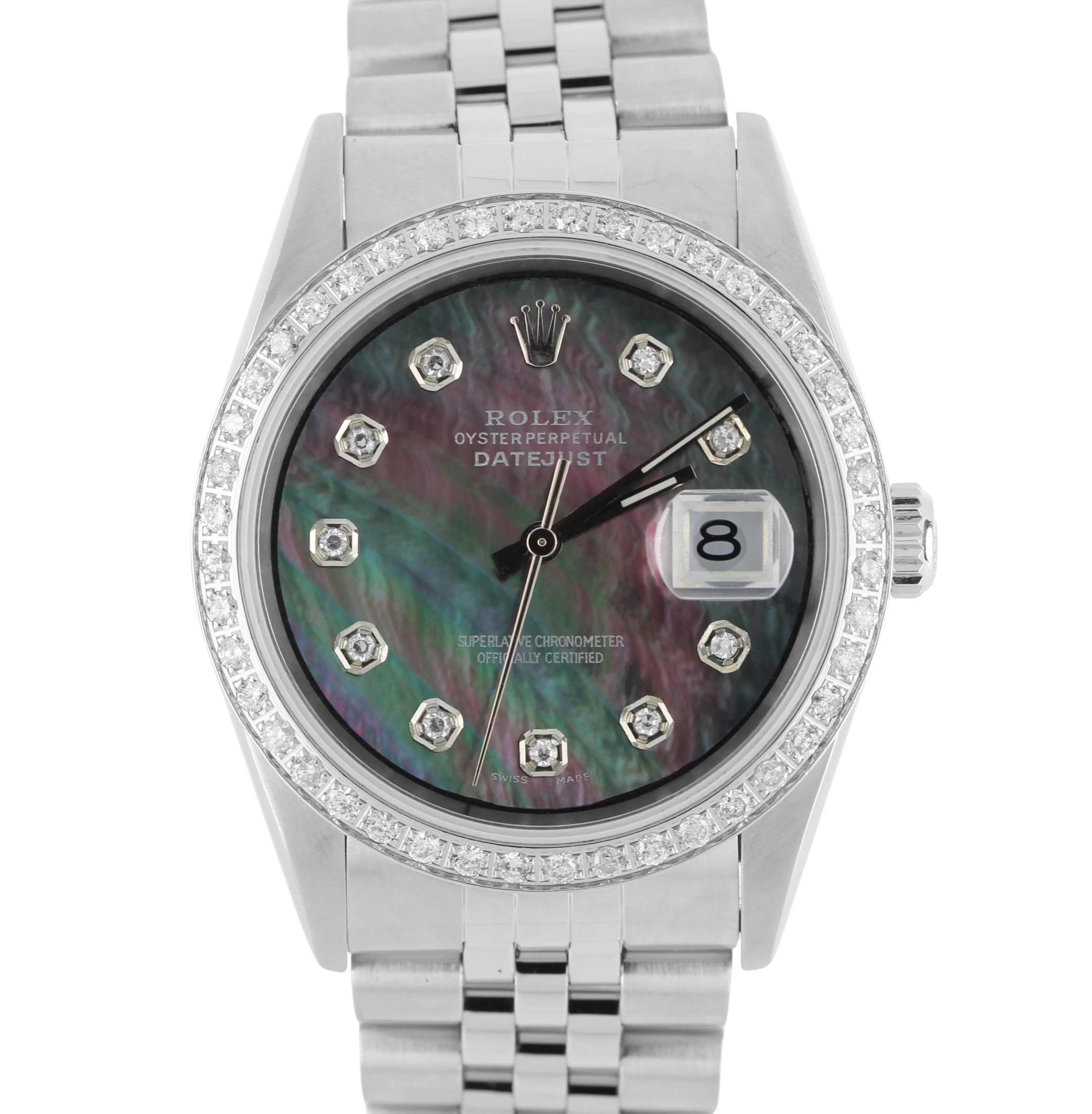 Rolex DateJust 36 Tahitian Mother of Pearl Roman DIAMOND Dial Bezel 16220 Watch