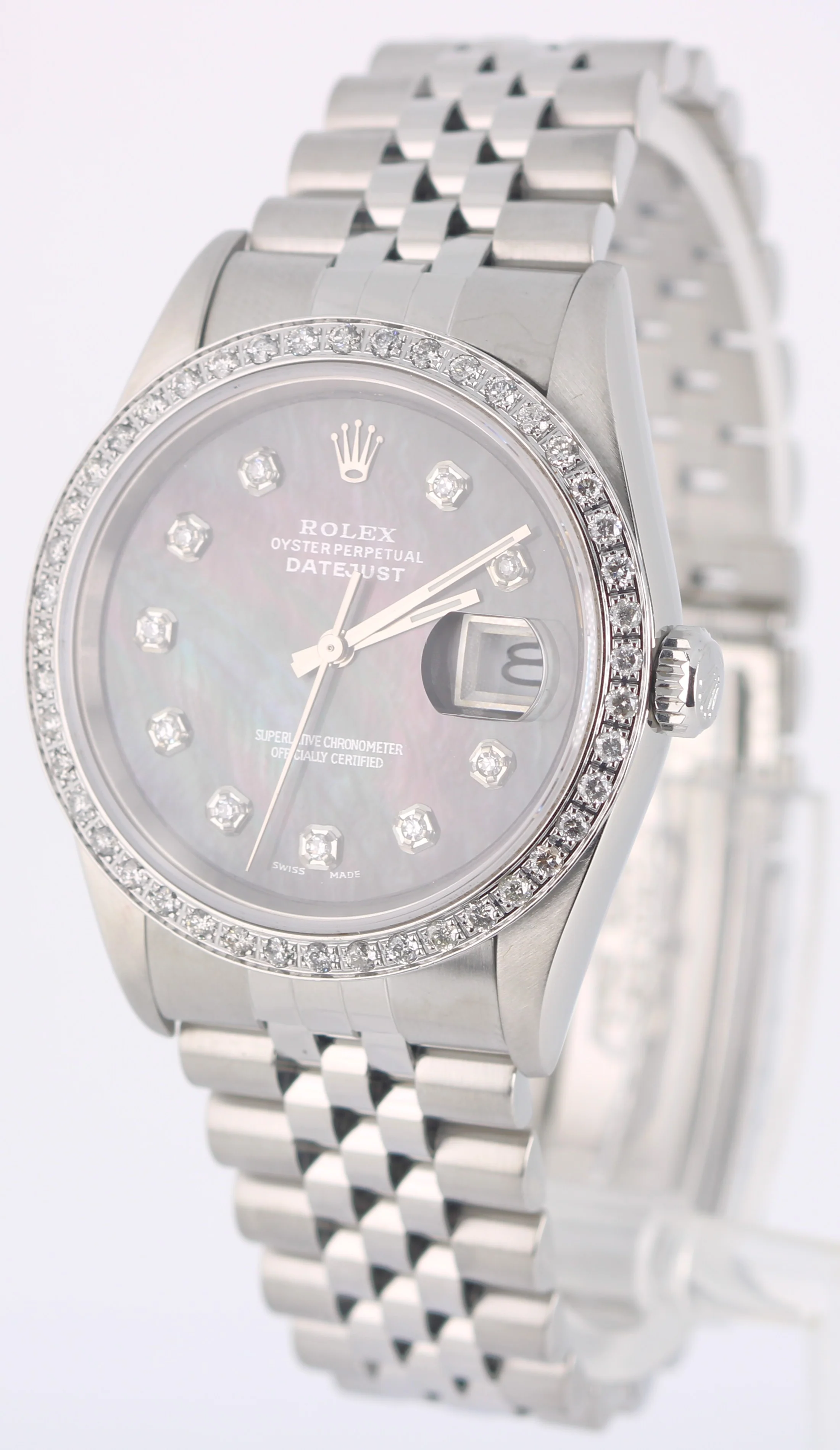 Rolex DateJust 36 Tahitian Mother of Pearl Roman DIAMOND Dial Bezel 16220 Watch - Image 3