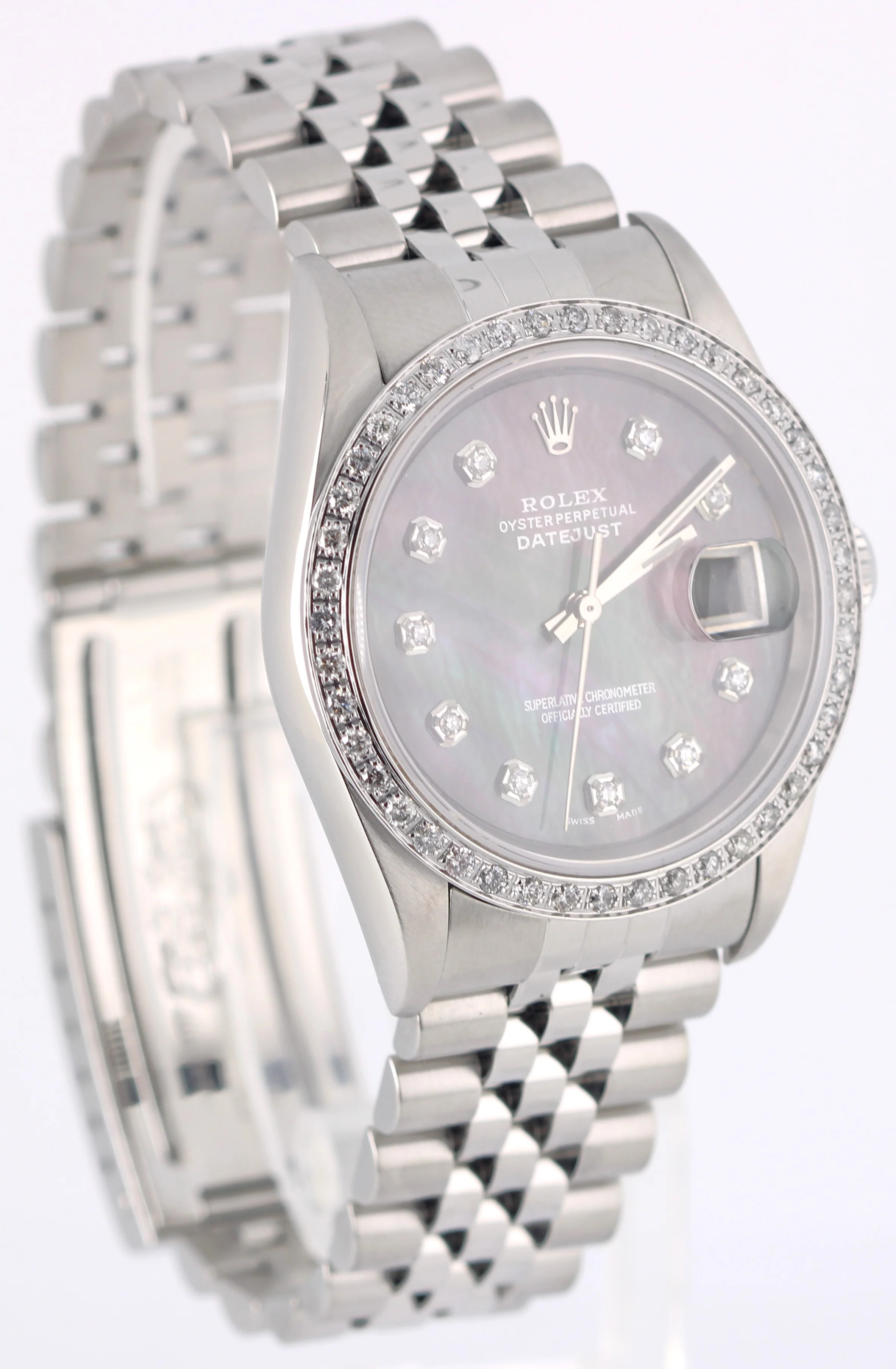 Rolex DateJust 36 Tahitian Mother of Pearl Roman DIAMOND Dial Bezel 16220 Watch - Image 4