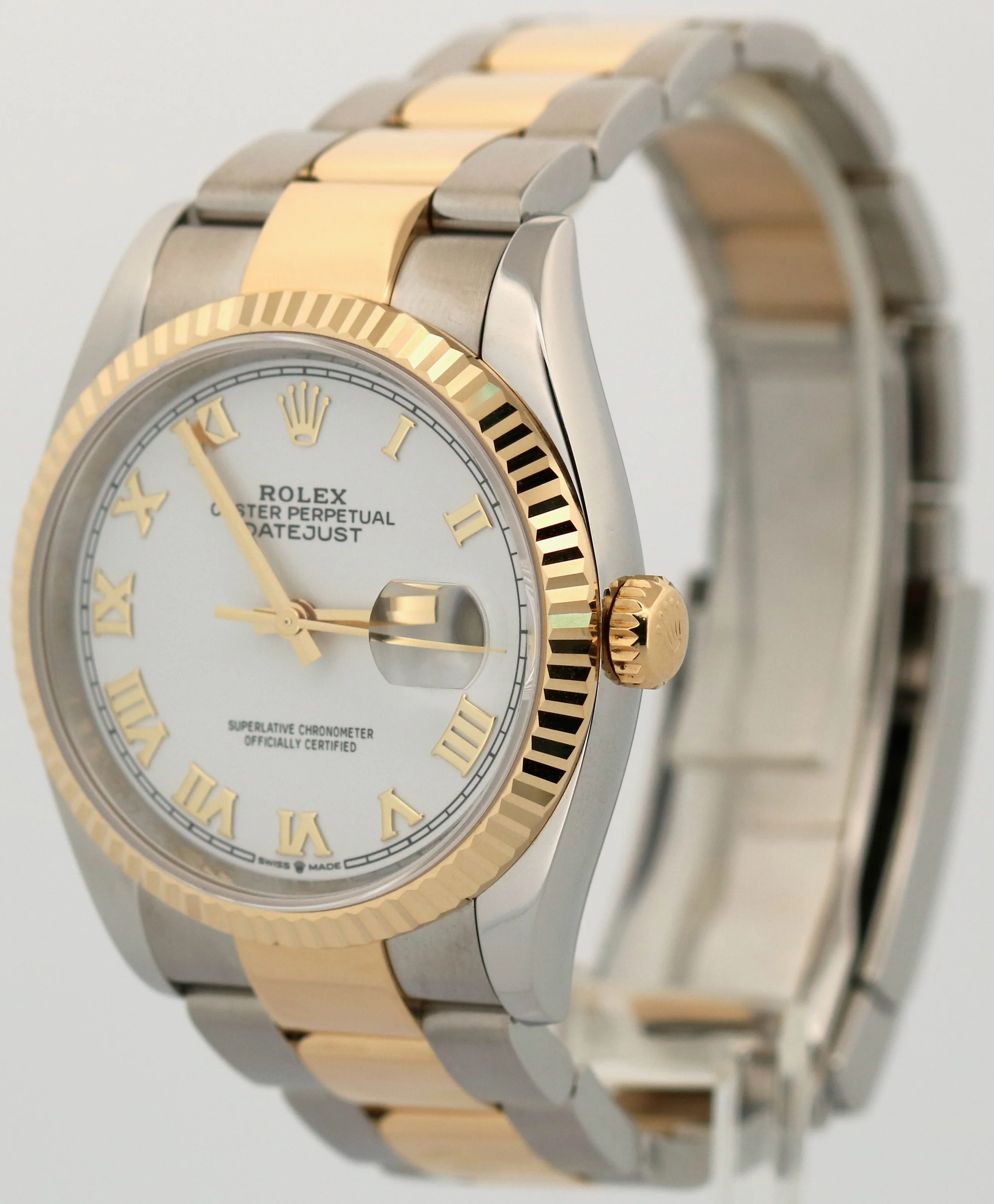 Rolex DateJust 36 WHITE ROMAN 18K Yellow Gold Steel OYSTER Fluted 36mm 126233 - Image 3
