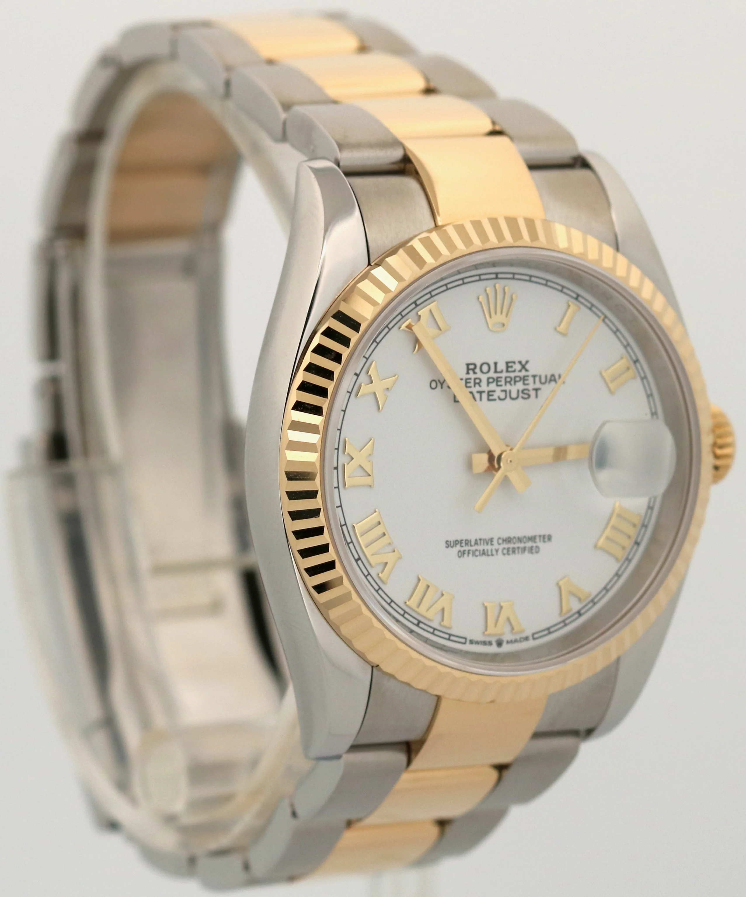Rolex DateJust 36 WHITE ROMAN 18K Yellow Gold Steel OYSTER Fluted 36mm 126233 - Image 4