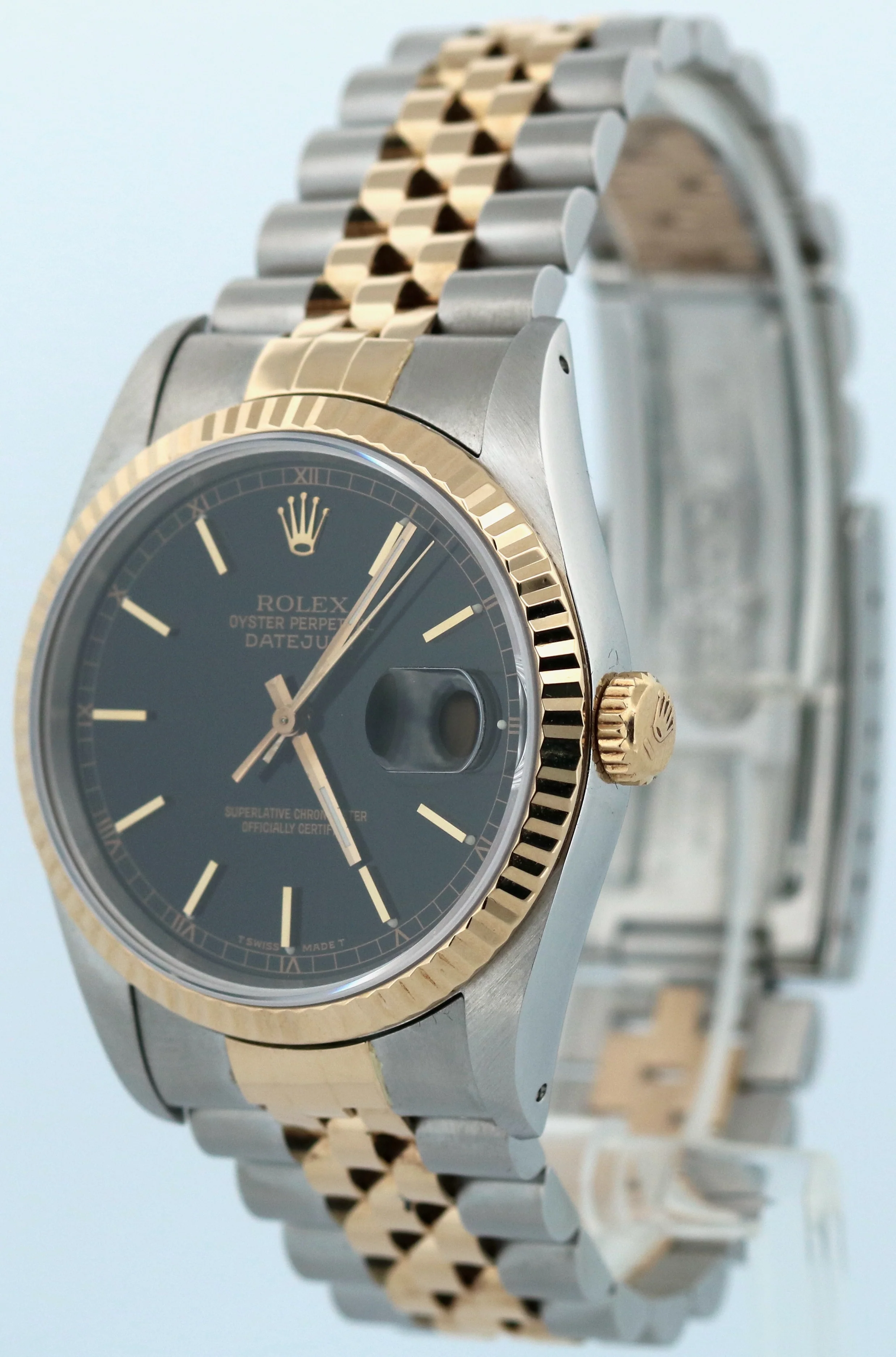Rolex DateJust 36mm BLACK 18K Yellow Gold JUBILEE Stainless Steel 16233 Watch - Image 3