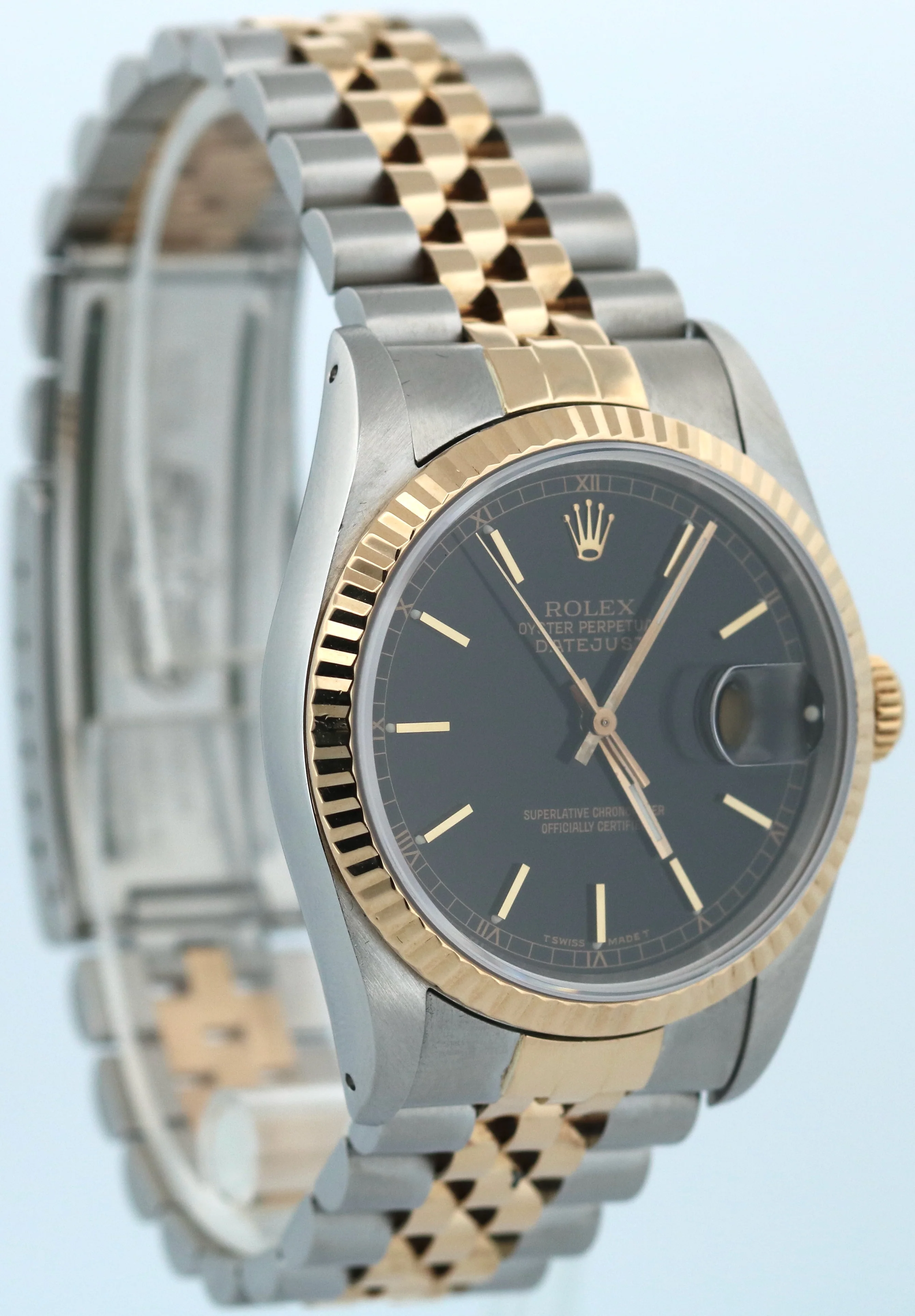 Rolex DateJust 36mm BLACK 18K Yellow Gold JUBILEE Stainless Steel 16233 Watch - Image 4