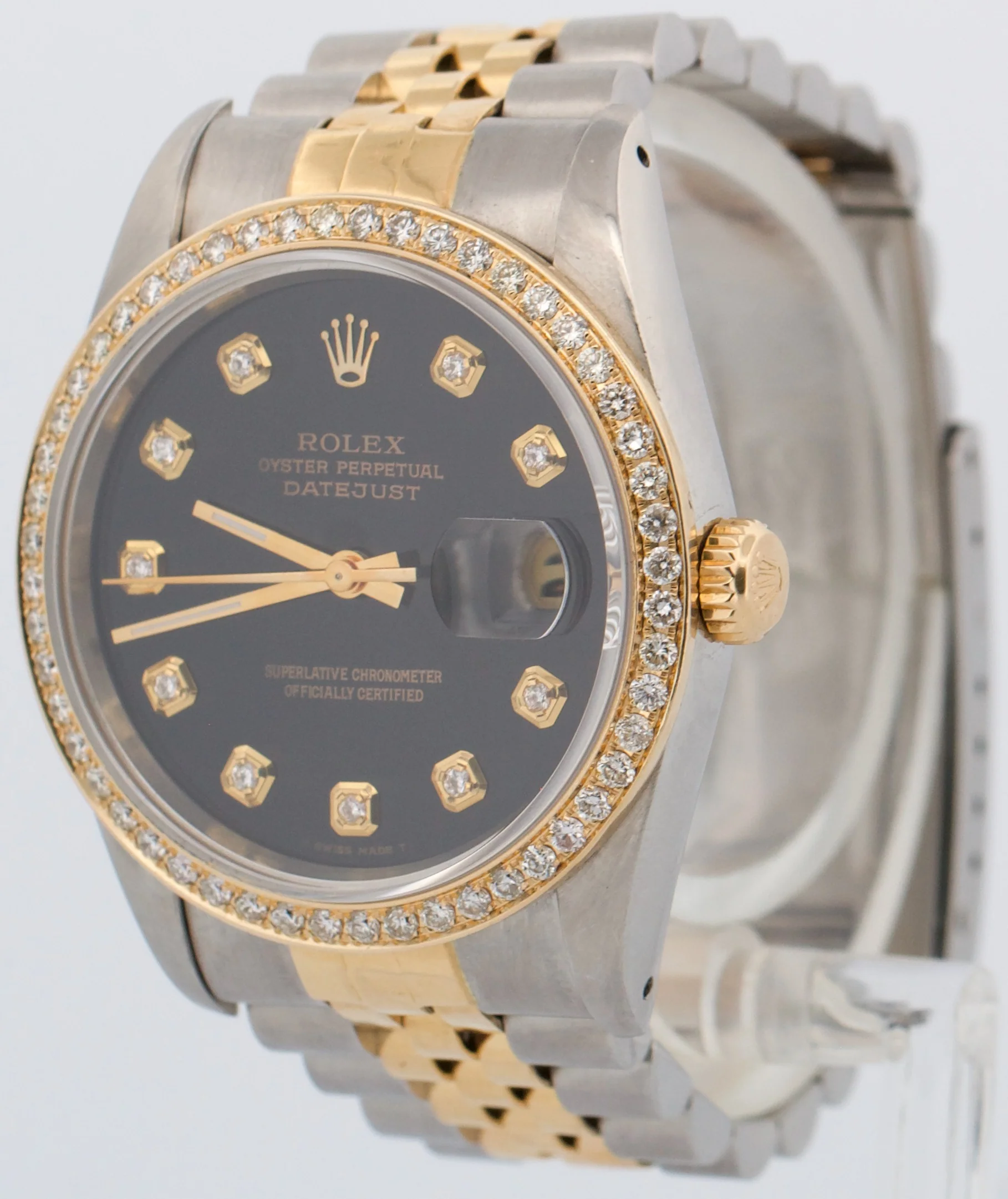 Rolex DateJust 36mm BLACK DIAMOND 18K Yellow Gold Steel JUBILEE 16233 Watch - Image 3