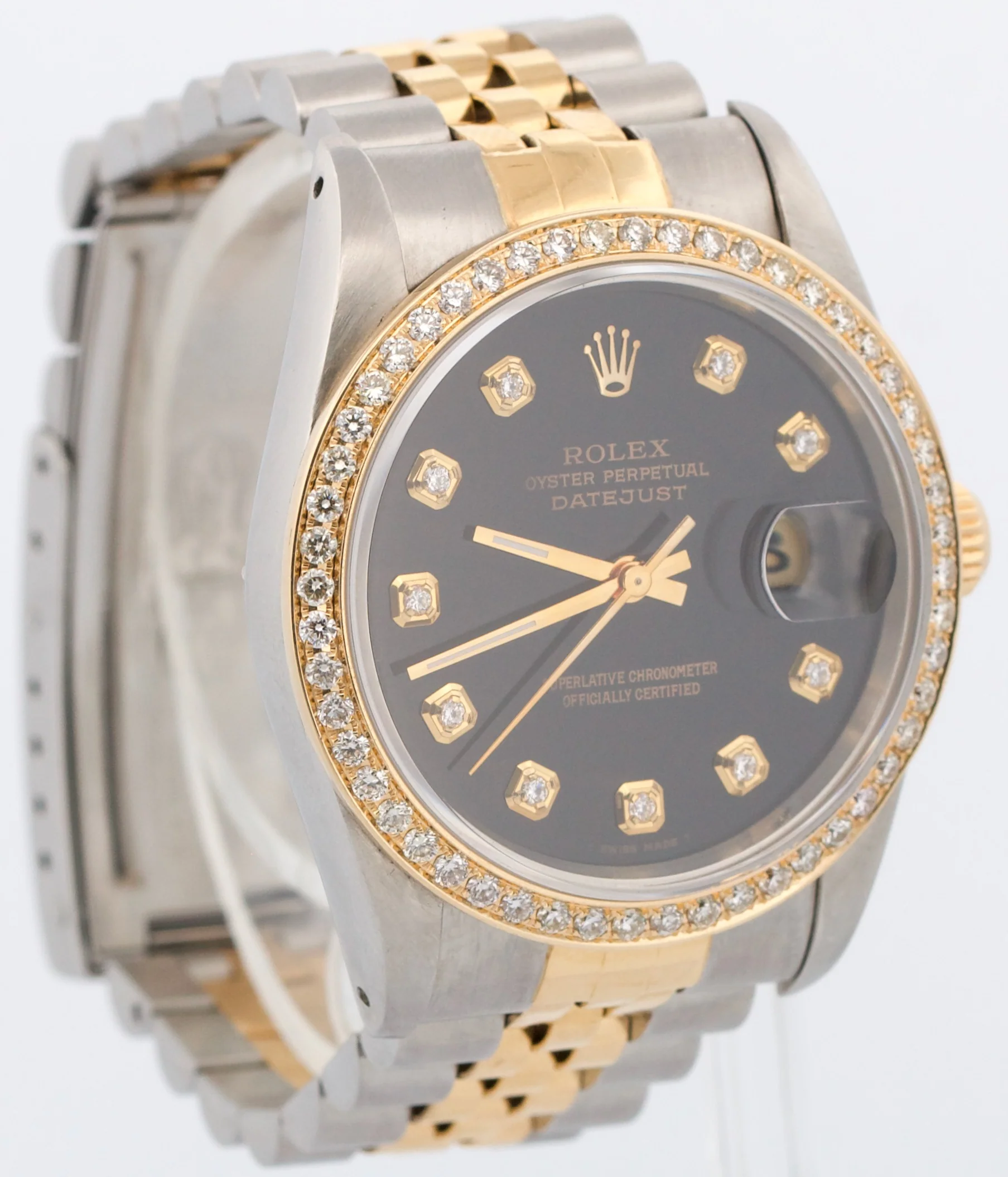 Rolex DateJust 36mm BLACK DIAMOND 18K Yellow Gold Steel JUBILEE 16233 Watch - Image 4