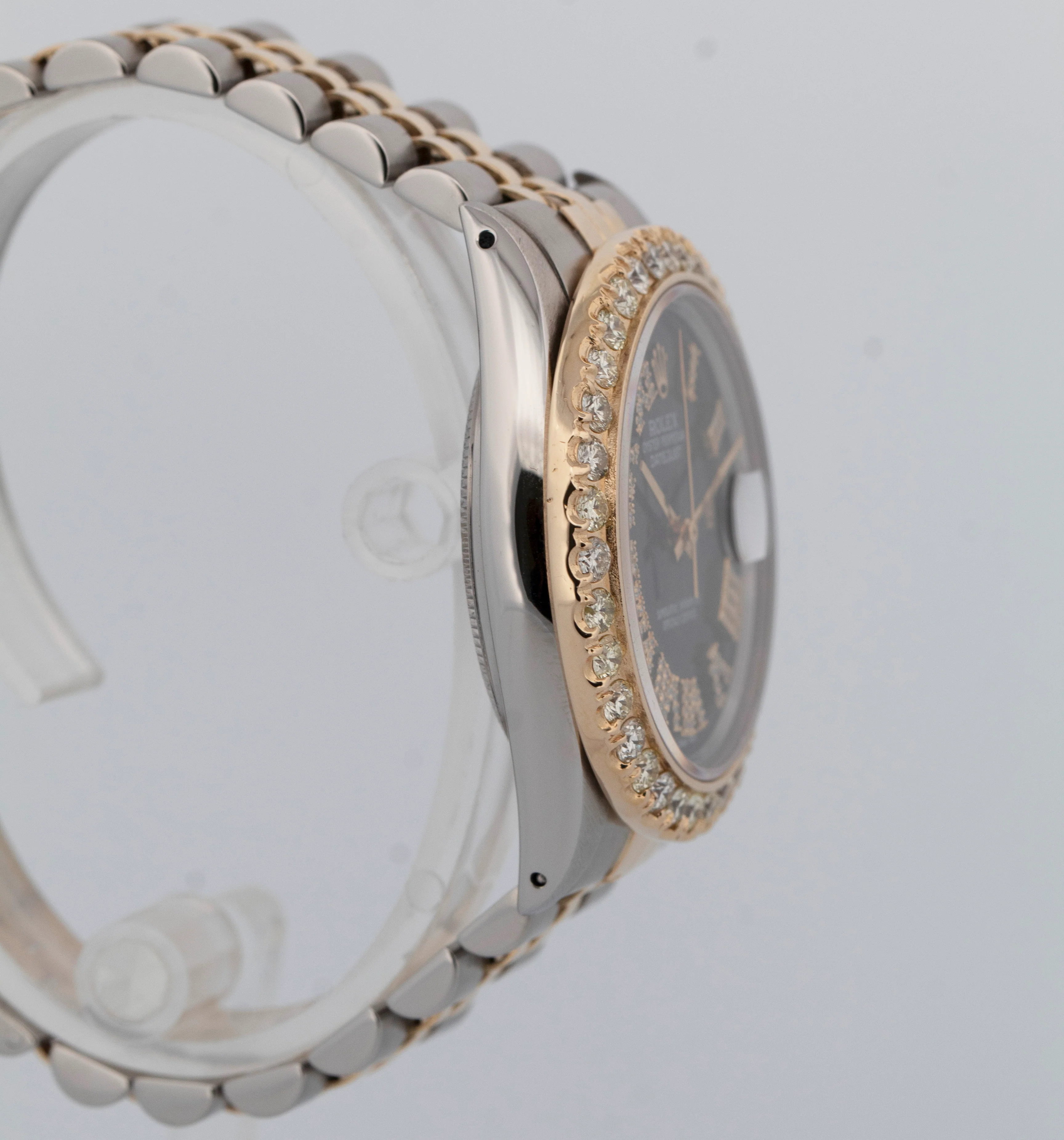 Rolex DateJust 36mm Black DIAMOND 18K Yellow Gold Two-Tone Steel Watch 16013 - Image 4