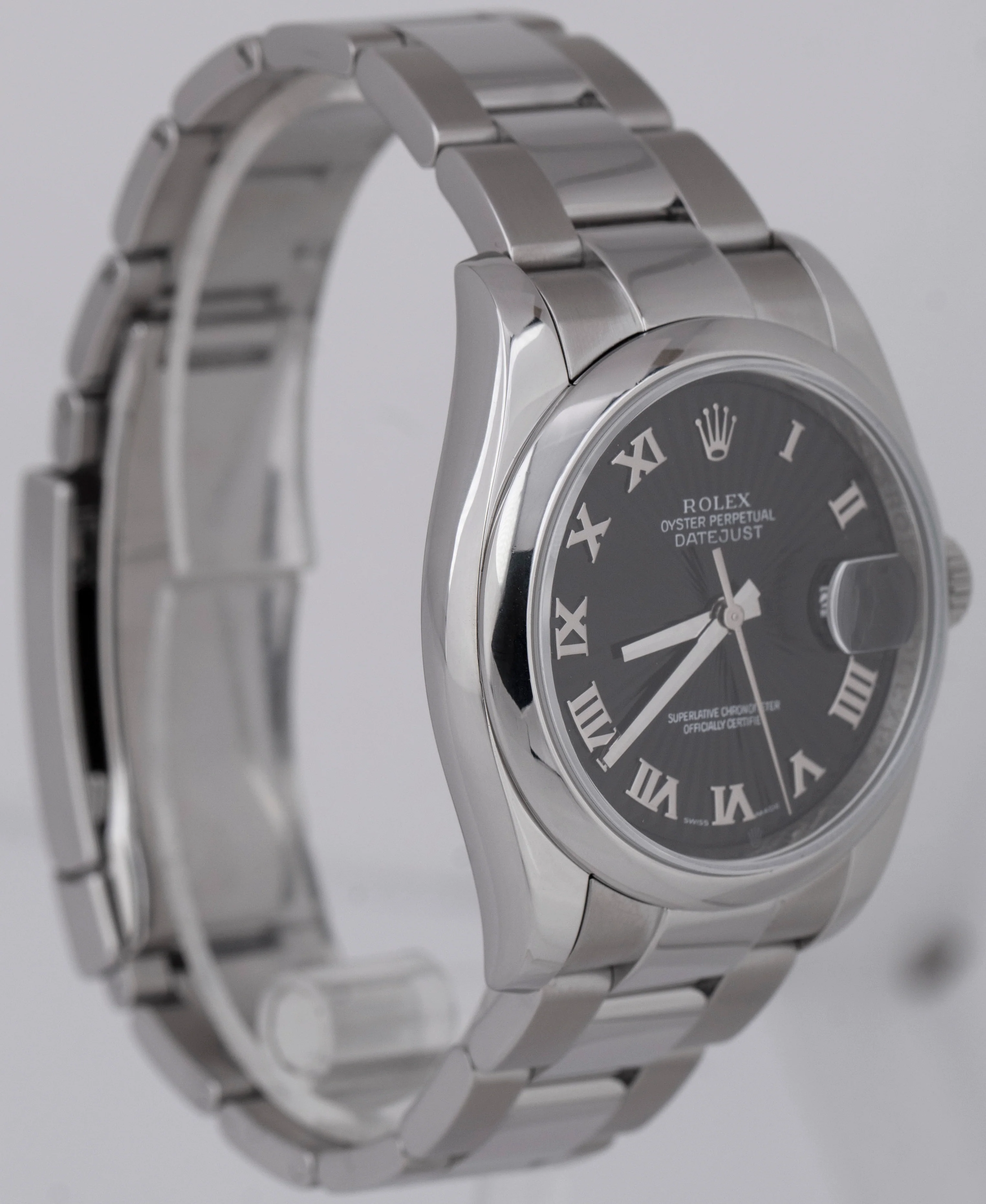 Rolex DateJust 36mm BLACK SUNBEAM ROMAN Stainless Steel Oyster Watch 116200 - Image 4