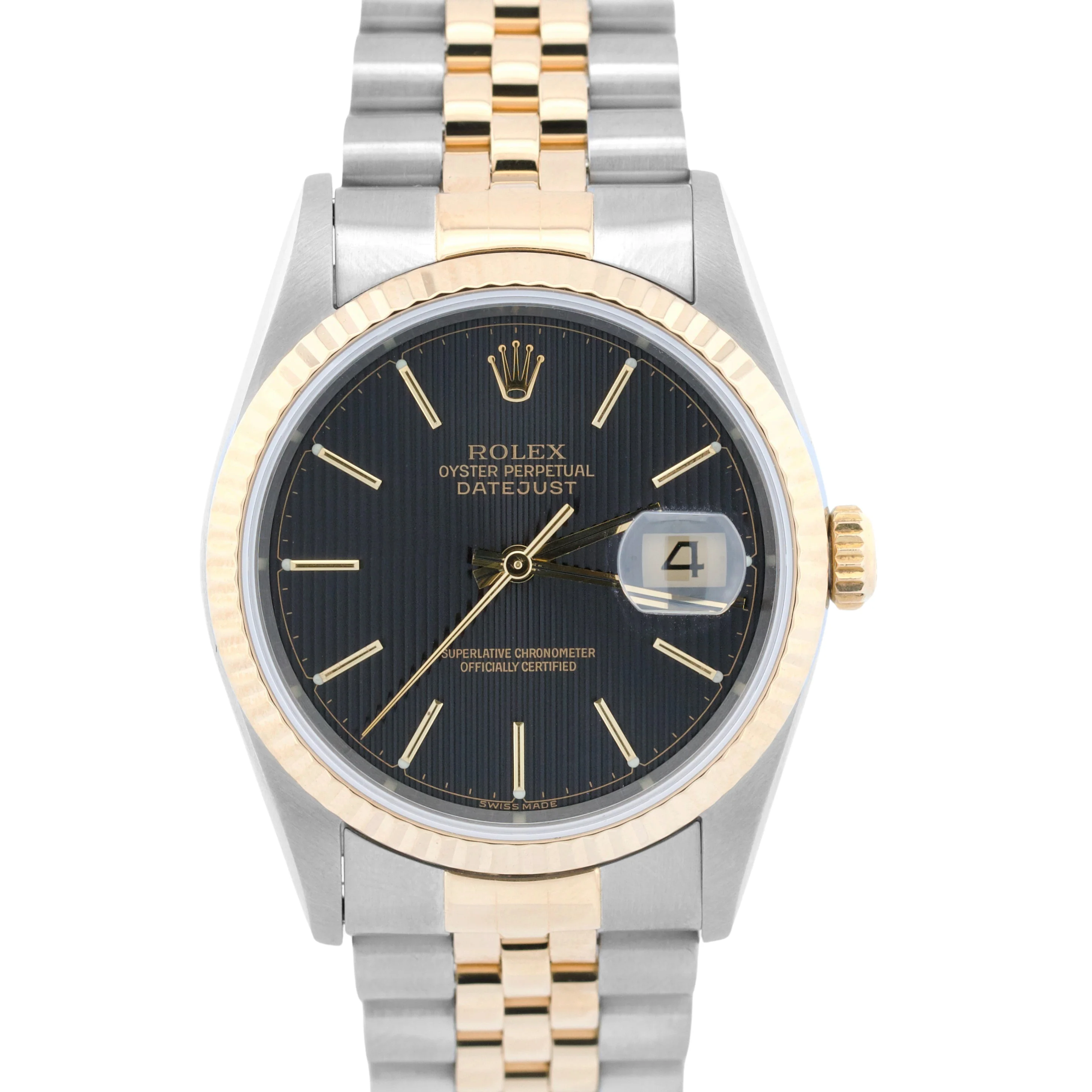 Rolex DateJust 36mm BLACK TAPESTRY 18K Yellow Gold JUBILEE Steel 16233 Watch