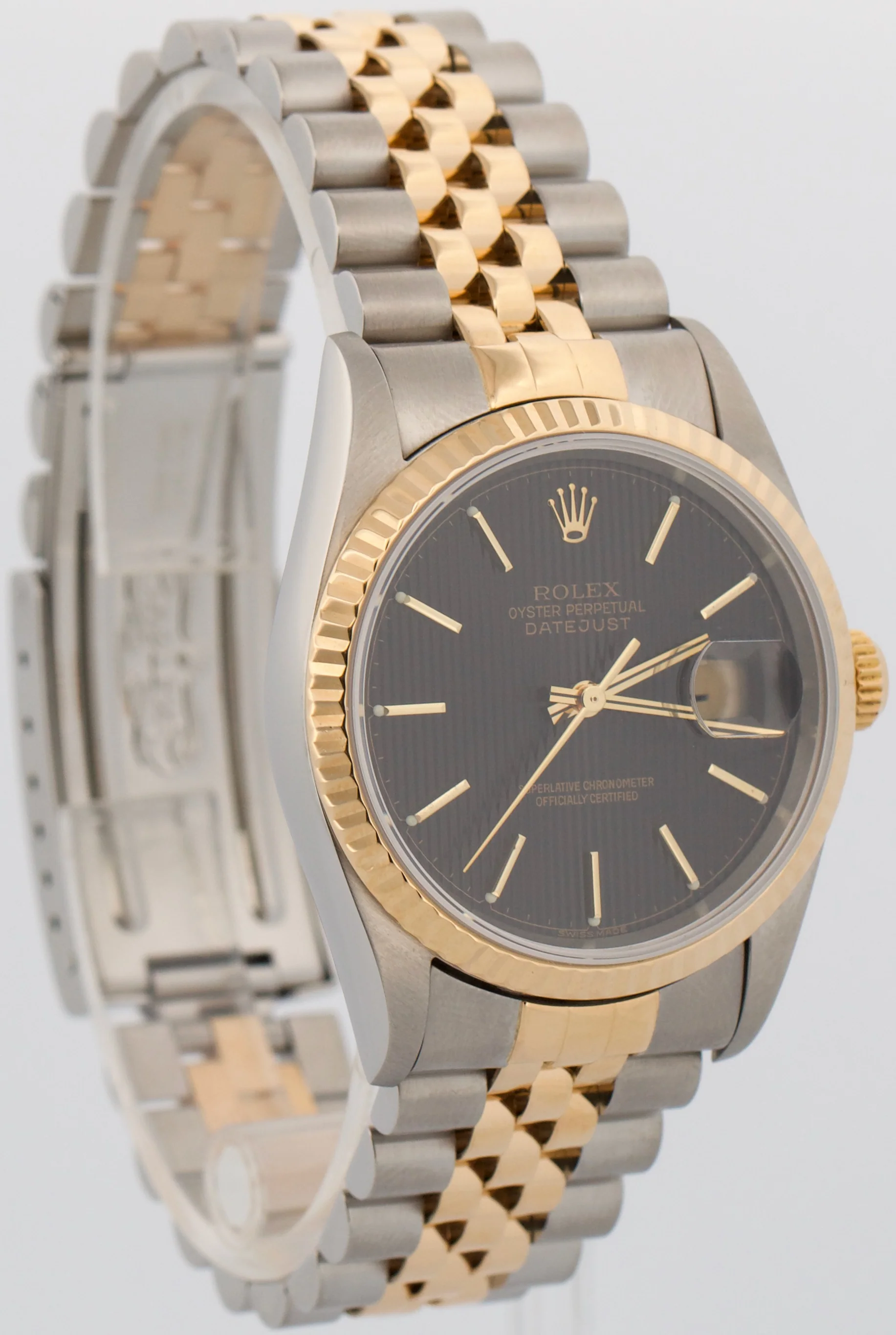 Rolex DateJust 36mm BLACK TAPESTRY 18K Yellow Gold JUBILEE Steel 16233 Watch - Image 3