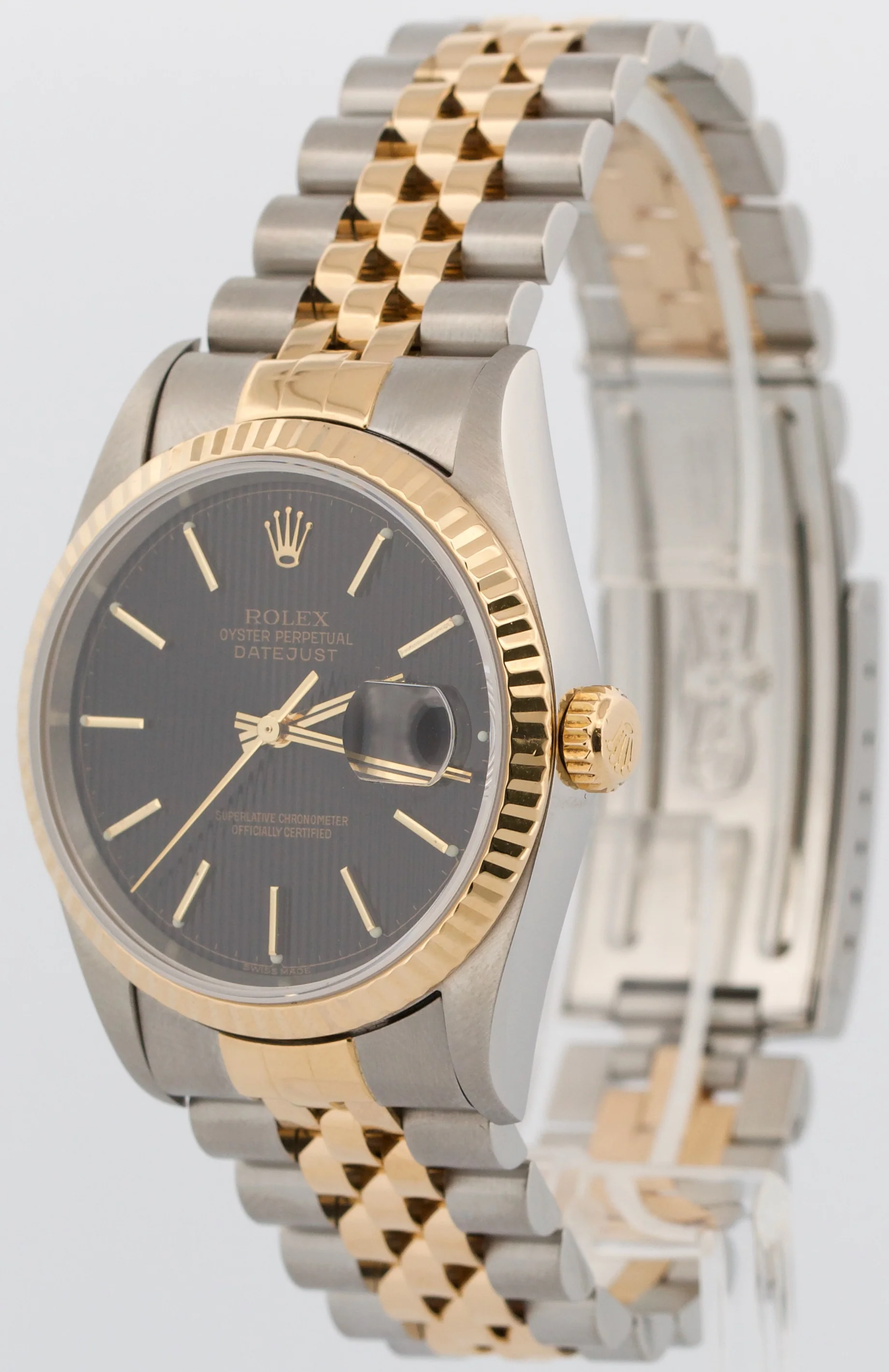 Rolex DateJust 36mm BLACK TAPESTRY 18K Yellow Gold JUBILEE Steel 16233 Watch - Image 4