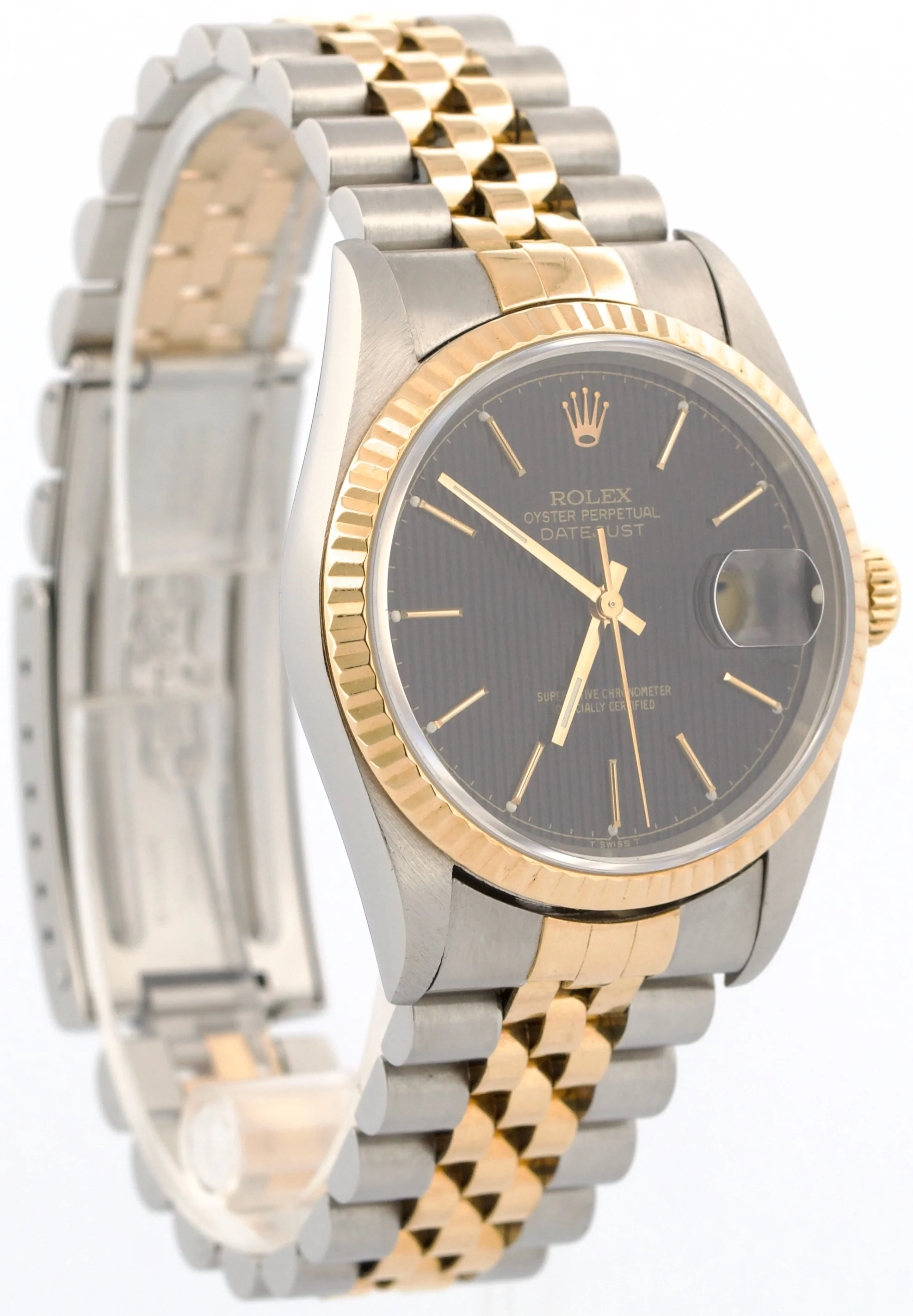 Rolex DateJust 36mm BLACK TAPESTRY 18K Yellow Gold Steel JUBILEE 16233 Watch - Image 4