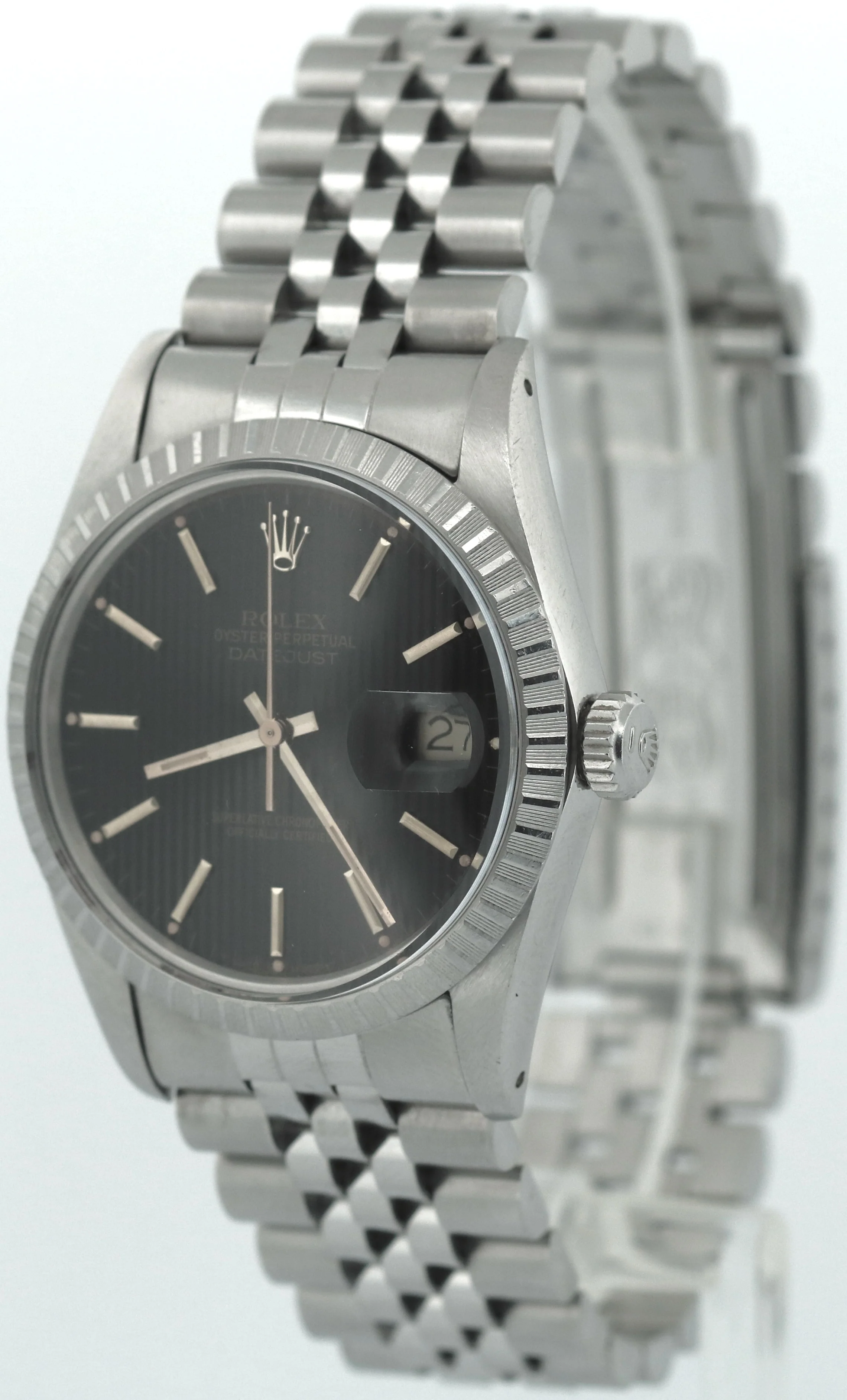 Rolex DateJust 36mm 16030 BLACK TAPESTRY Steel Engine Turned JUBILEE Watch - Image 3