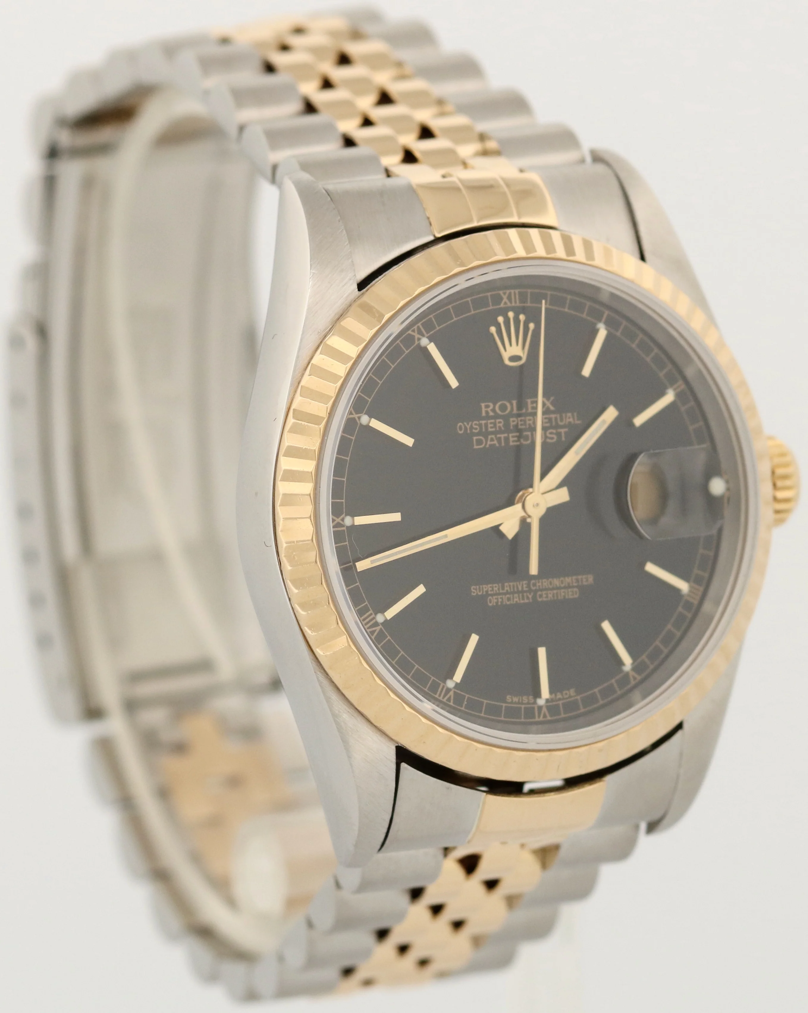 Rolex DateJust 36mm BLACK Two-Tone 18K Yellow Gold Steel Fluted JUBILEE 16233 - Image 3