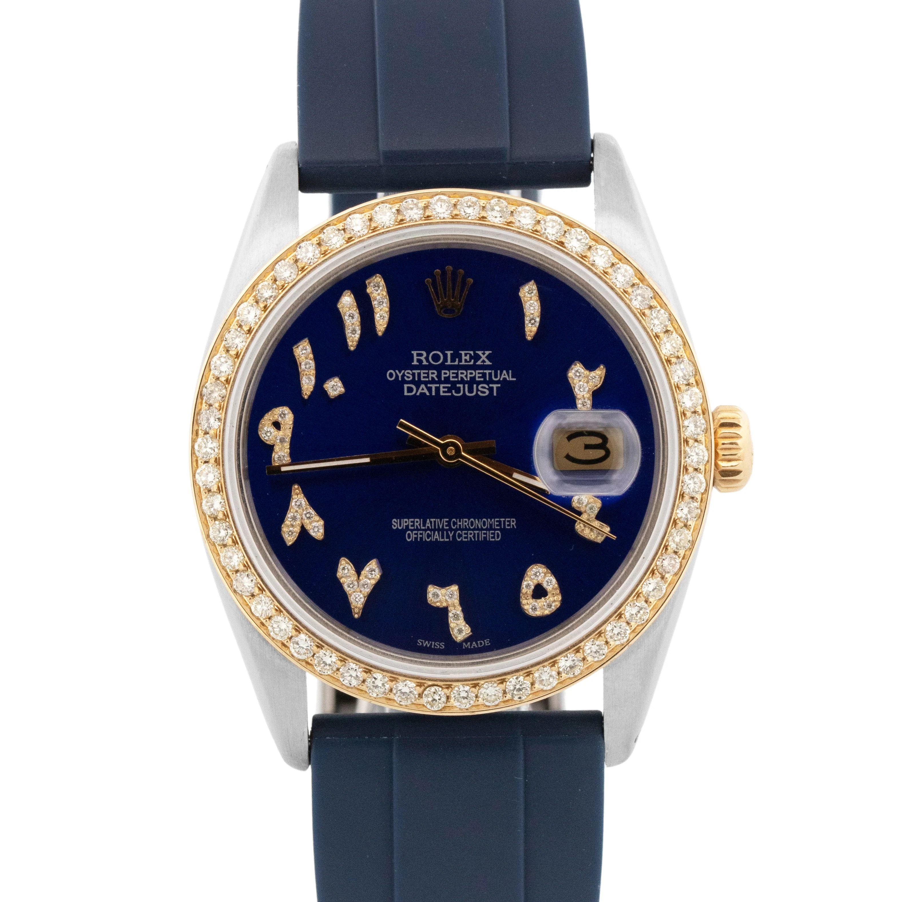 Rolex DateJust 36mm BLUE DIAMOND ARABIC Two-Tone Steel Yellow Gold 16013 Watch