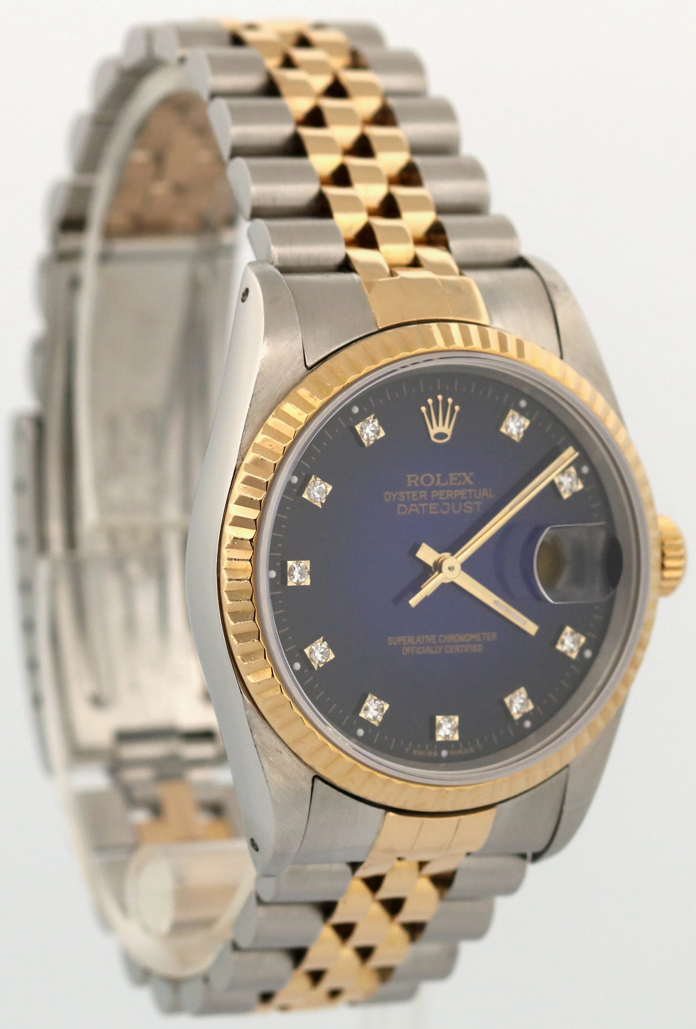 FACTORY Rolex DateJust 36mm BLUE DIAMOND VIGNETTE 18K Gold Steel JUBILEE 16233 - Image 4