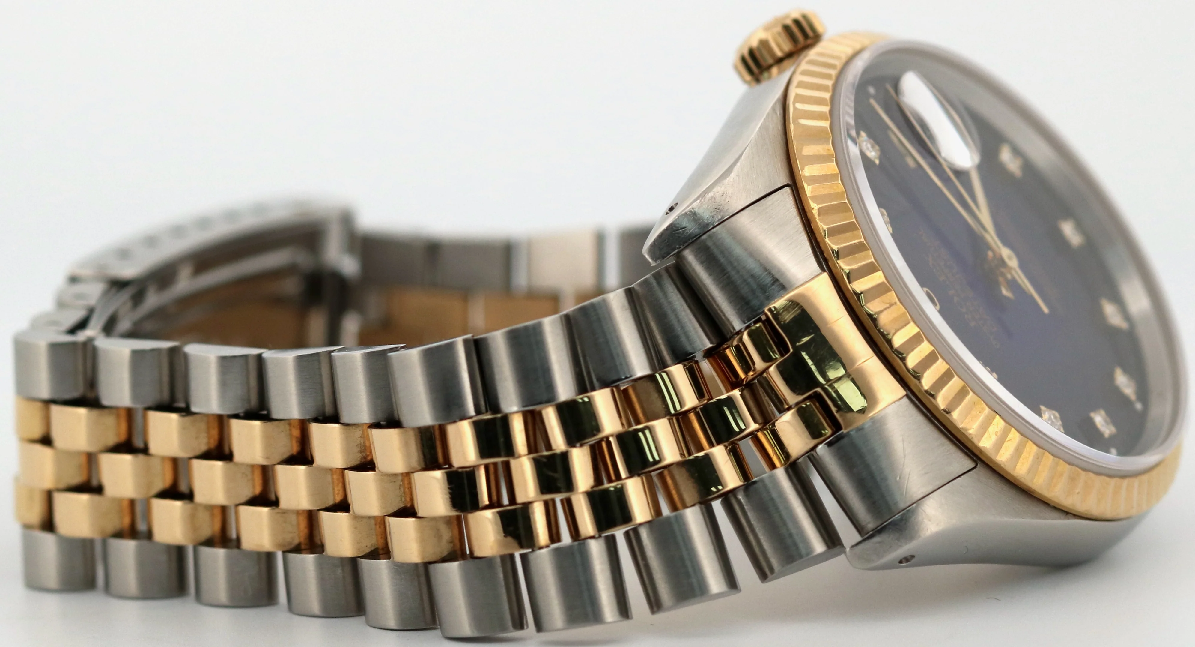 FACTORY Rolex DateJust 36mm BLUE DIAMOND VIGNETTE 18K Gold Steel JUBILEE 16233 - Image 9