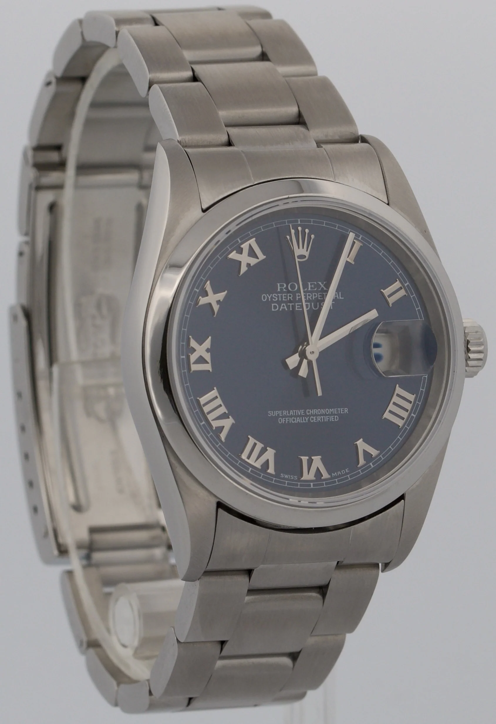 Rolex DateJust 36mm BLUE ROMAN Smooth Stainless Steel OYSTER Watch 16200 - Image 4