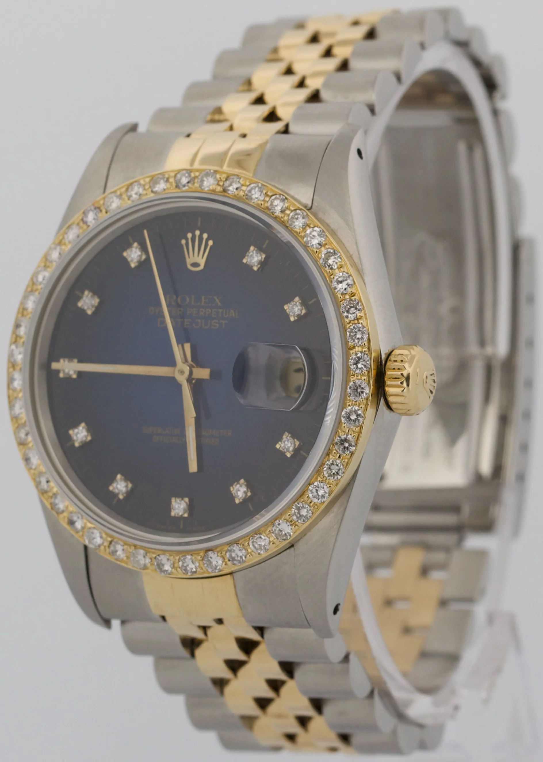 Rolex DateJust 36mm BLUE VIGNETTE DIAMOND 18K Gold Steel JUBILEE Watch 16013 - Image 3