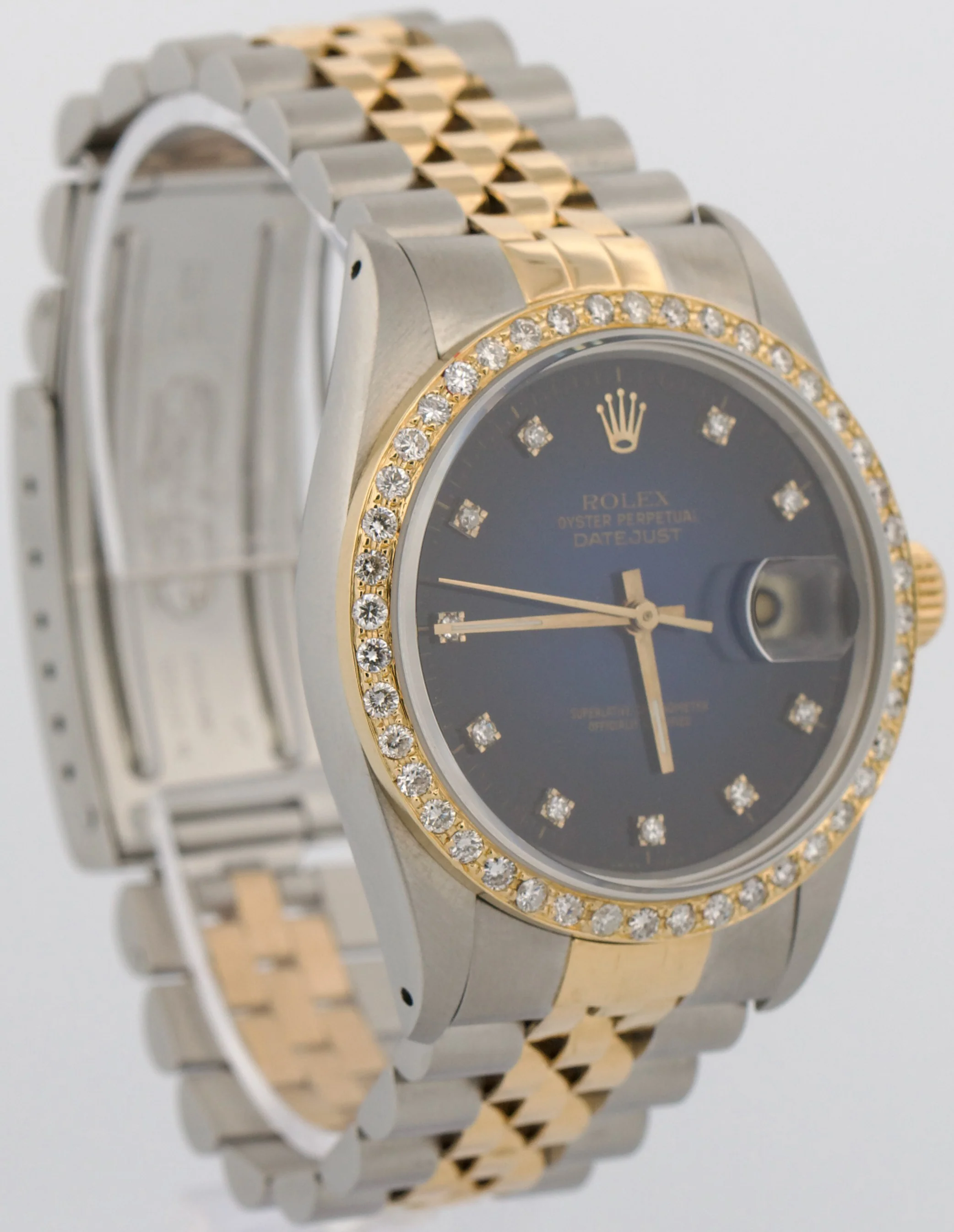 Rolex DateJust 36mm BLUE VIGNETTE DIAMOND 18K Gold Steel JUBILEE Watch 16013 - Image 4