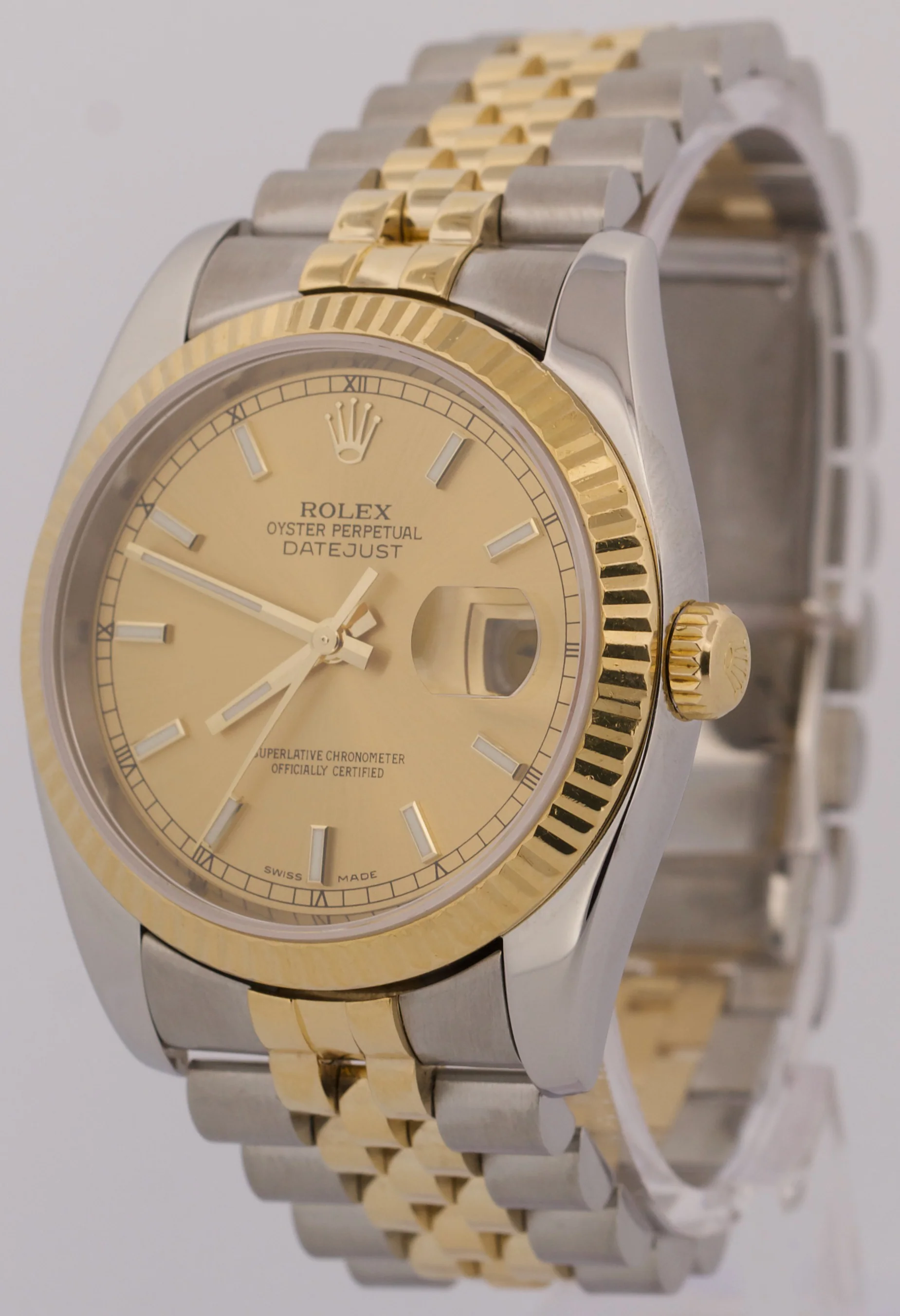 Rolex DateJust 36mm CHAMPAGNE 18K Gold Fluted Steel SUPER JUBILEE 116233 Watch - Image 3