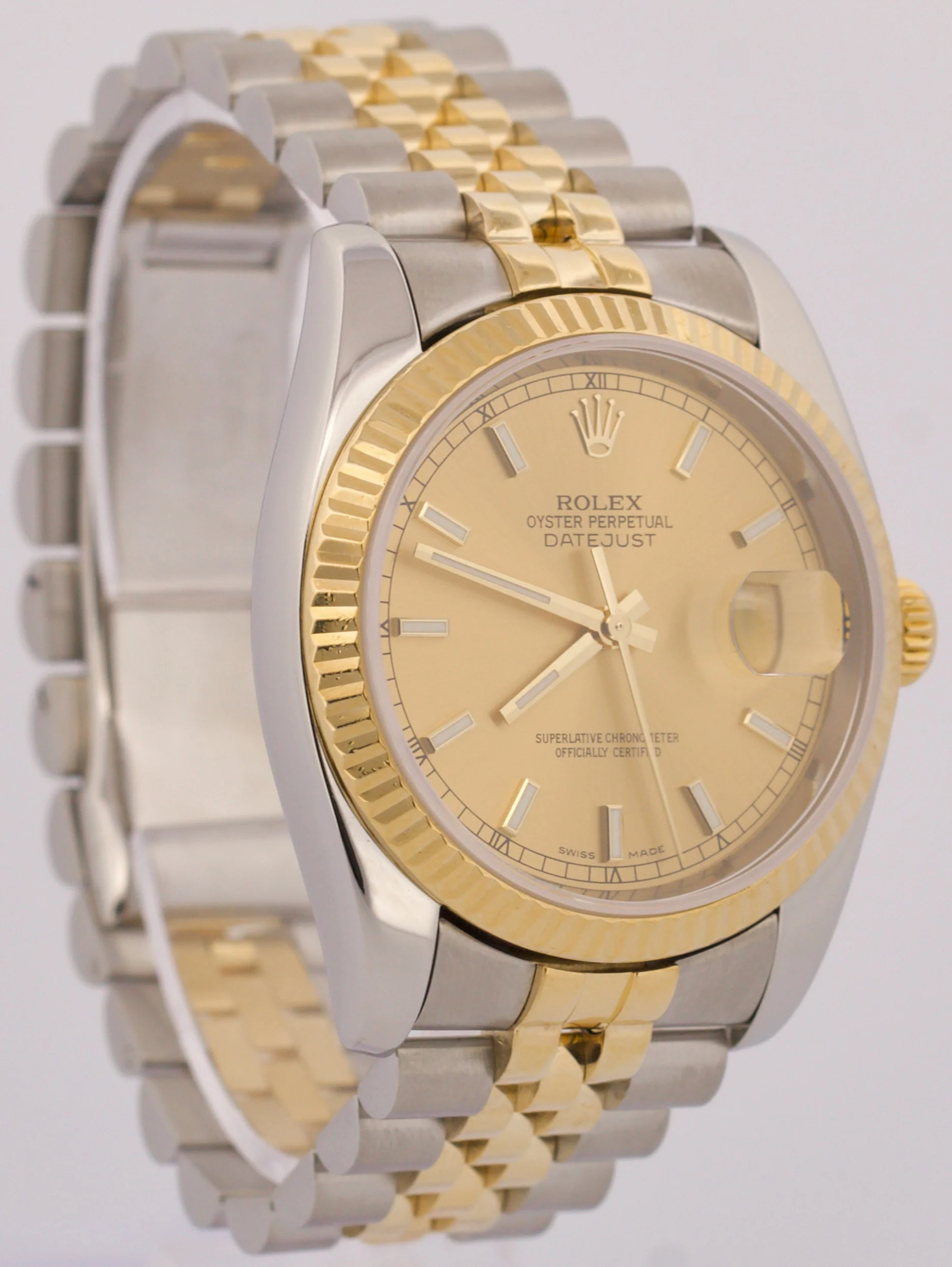 Rolex DateJust 36mm CHAMPAGNE 18K Gold Fluted Steel SUPER JUBILEE 116233 Watch - Image 4