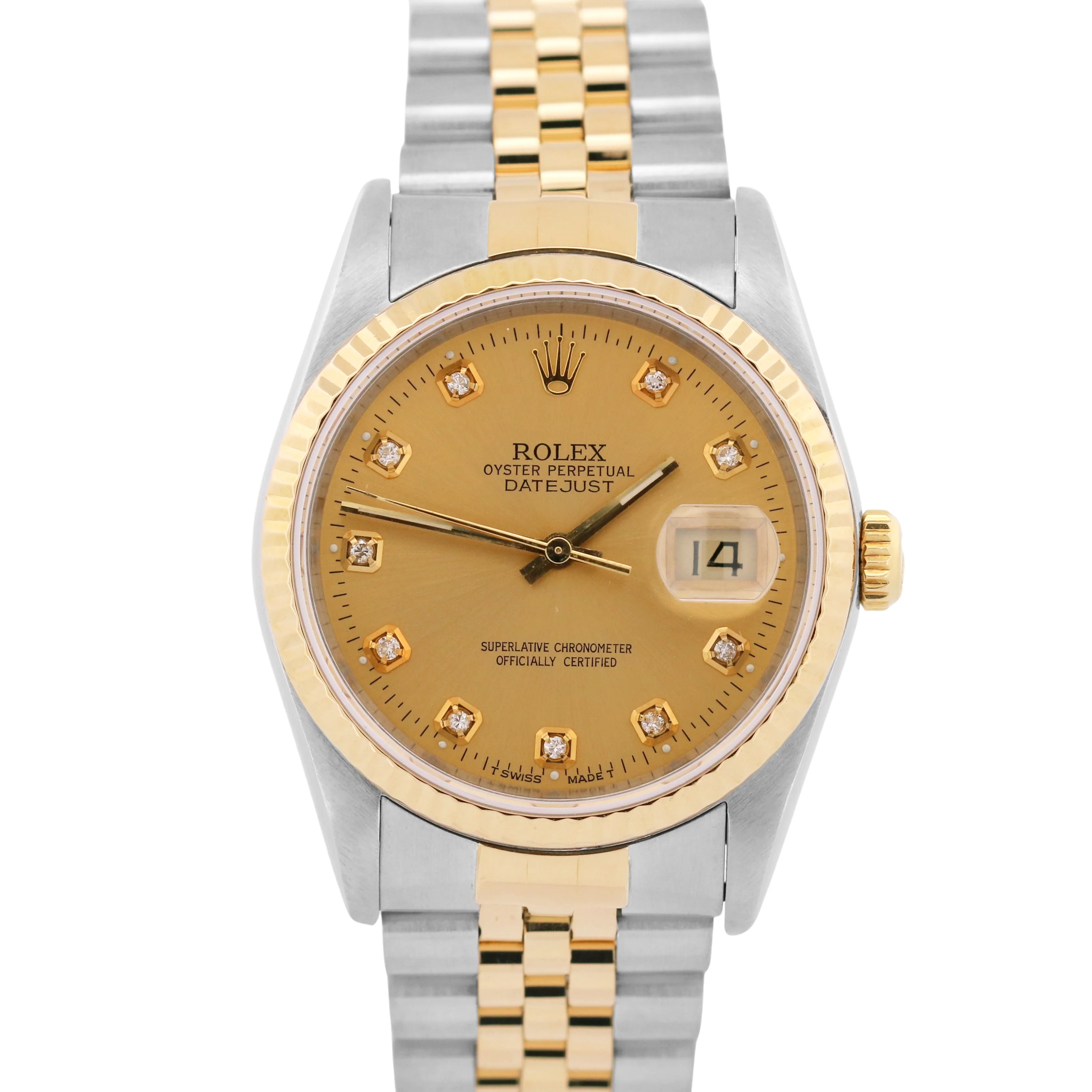 Rolex DateJust 36mm CHAMPAGNE DIAMOND 18K Yellow Gold JUBILEE Steel 16233 Watch