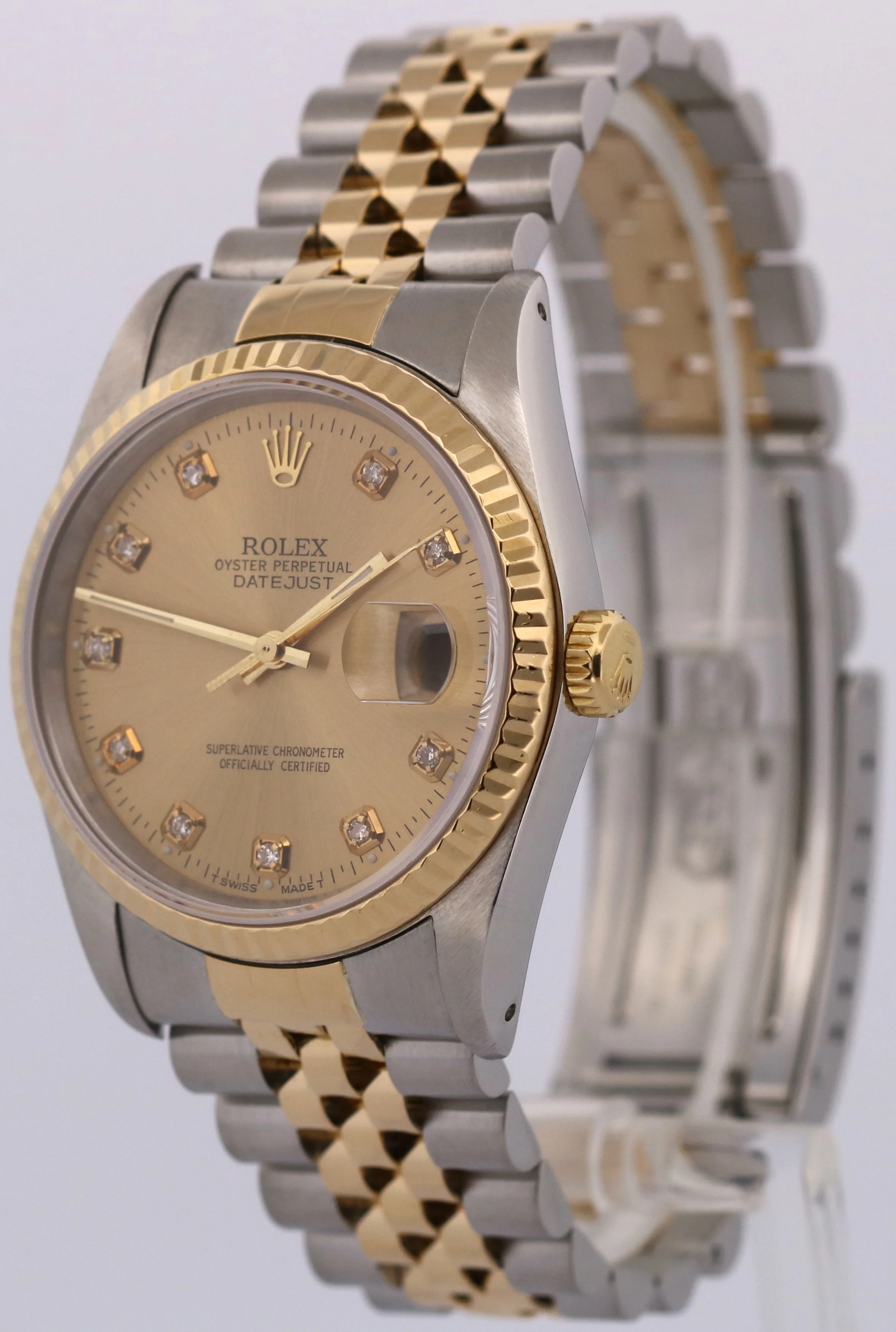 Rolex DateJust 36mm CHAMPAGNE DIAMOND 18K Yellow Gold JUBILEE Steel 16233 Watch - Image 3
