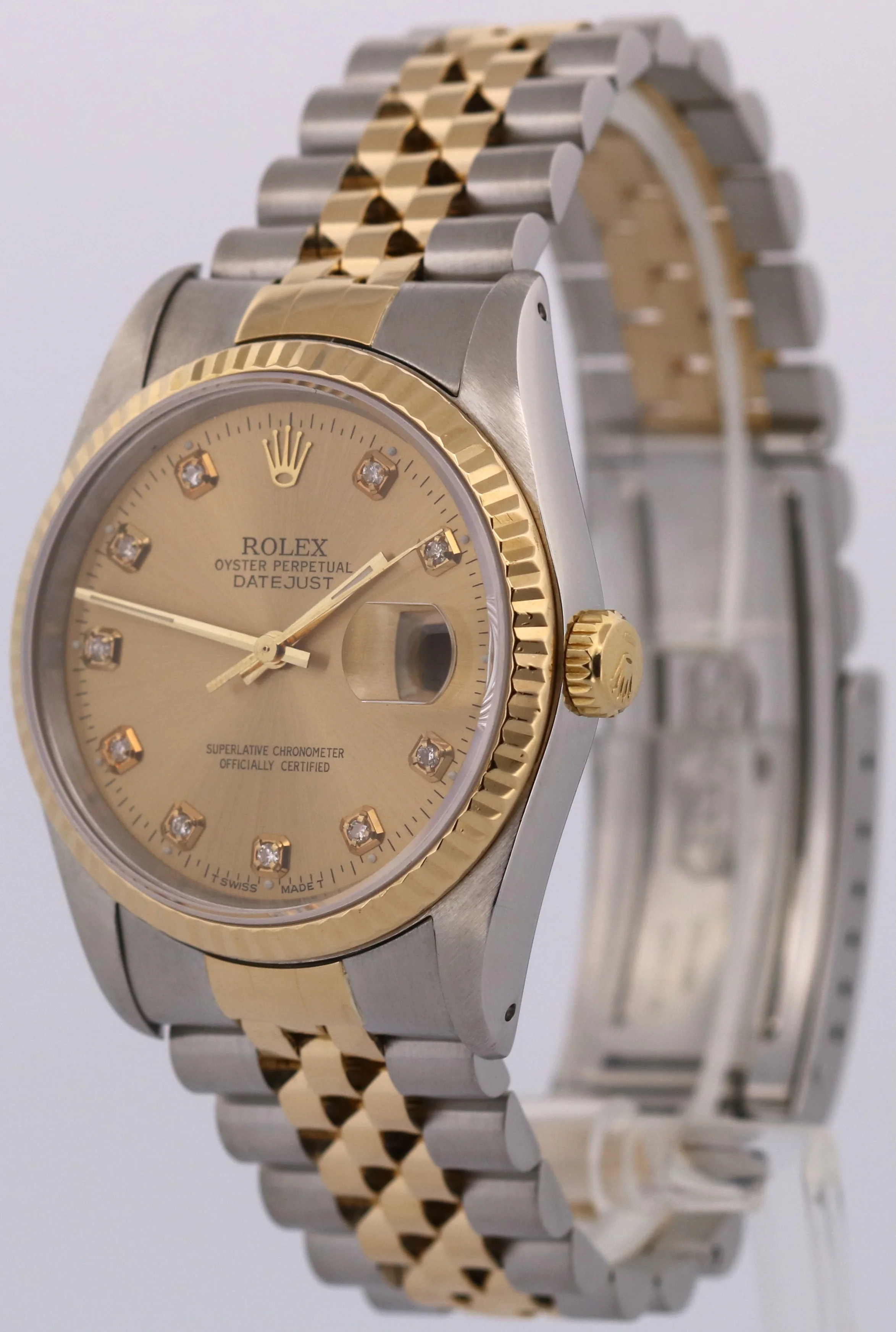 Rolex DateJust 36mm CHAMPAGNE DIAMOND 18K Yellow Gold JUBILEE Steel 16233 Watch - Image 4