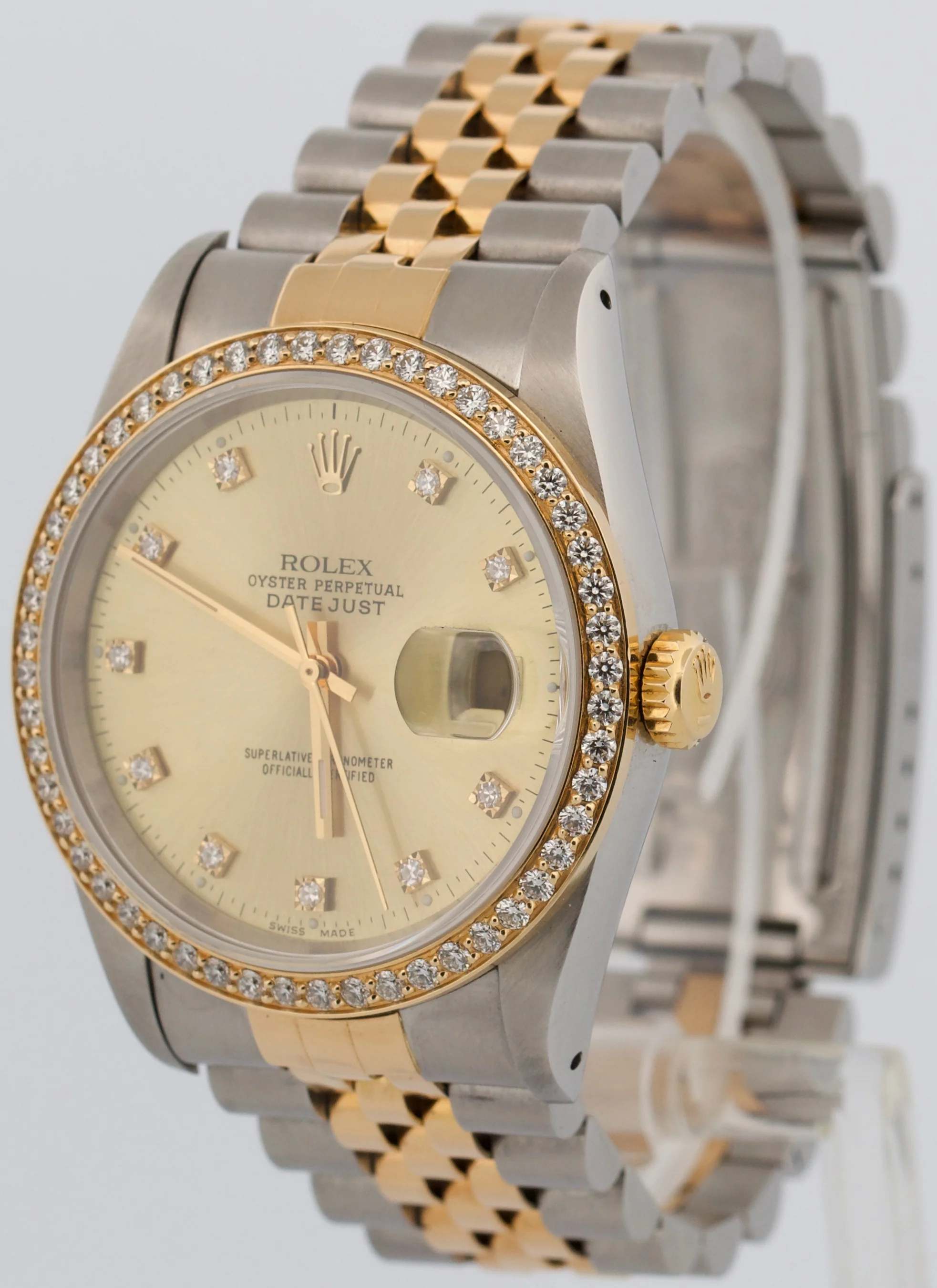 Rolex DateJust 36mm CHAMPAGNE DIAMOND 18K Yellow Gold Steel JUBILEE 16233 Watch - Image 3