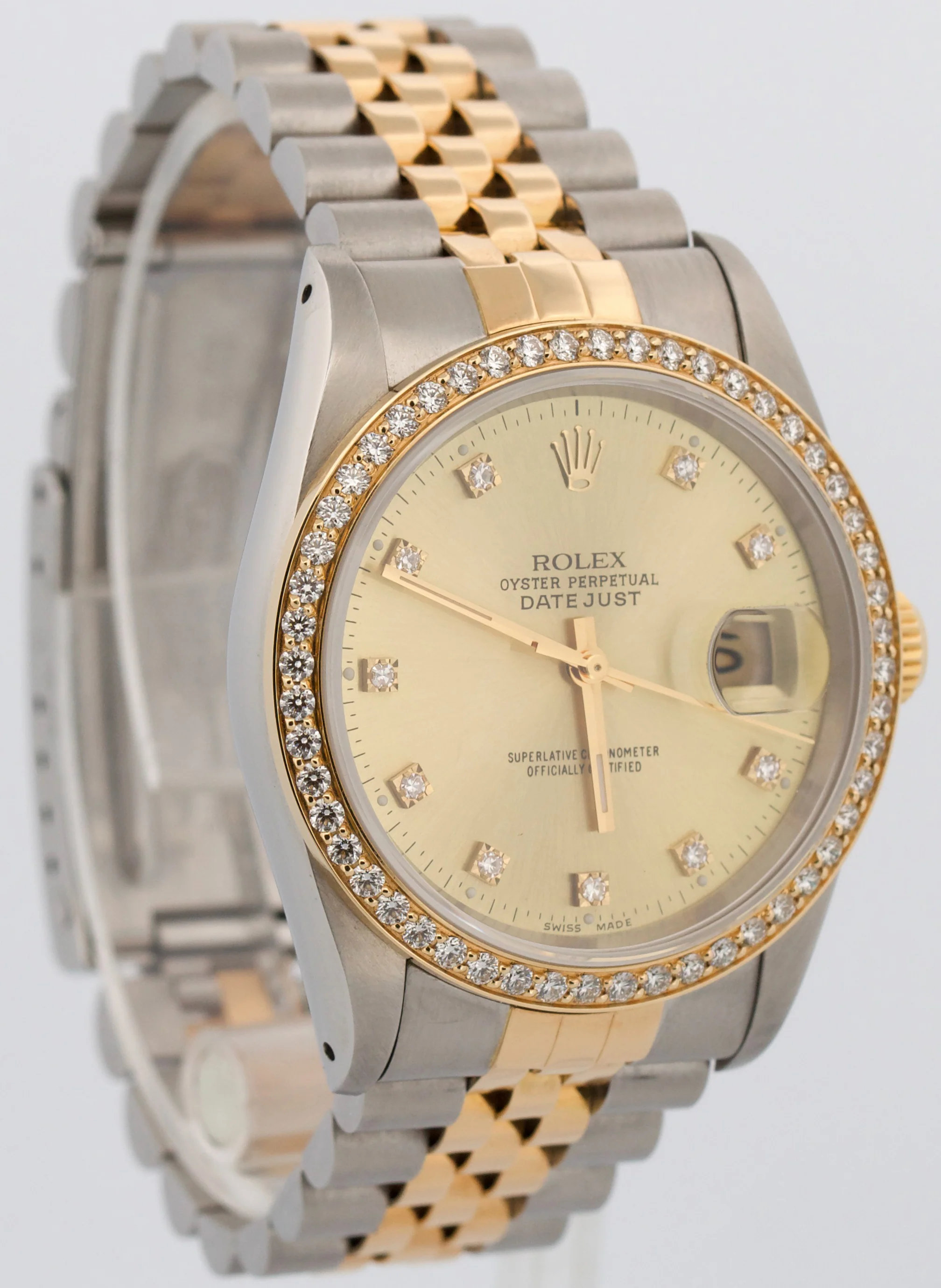Rolex DateJust 36mm CHAMPAGNE DIAMOND 18K Yellow Gold Steel JUBILEE 16233 Watch - Image 4