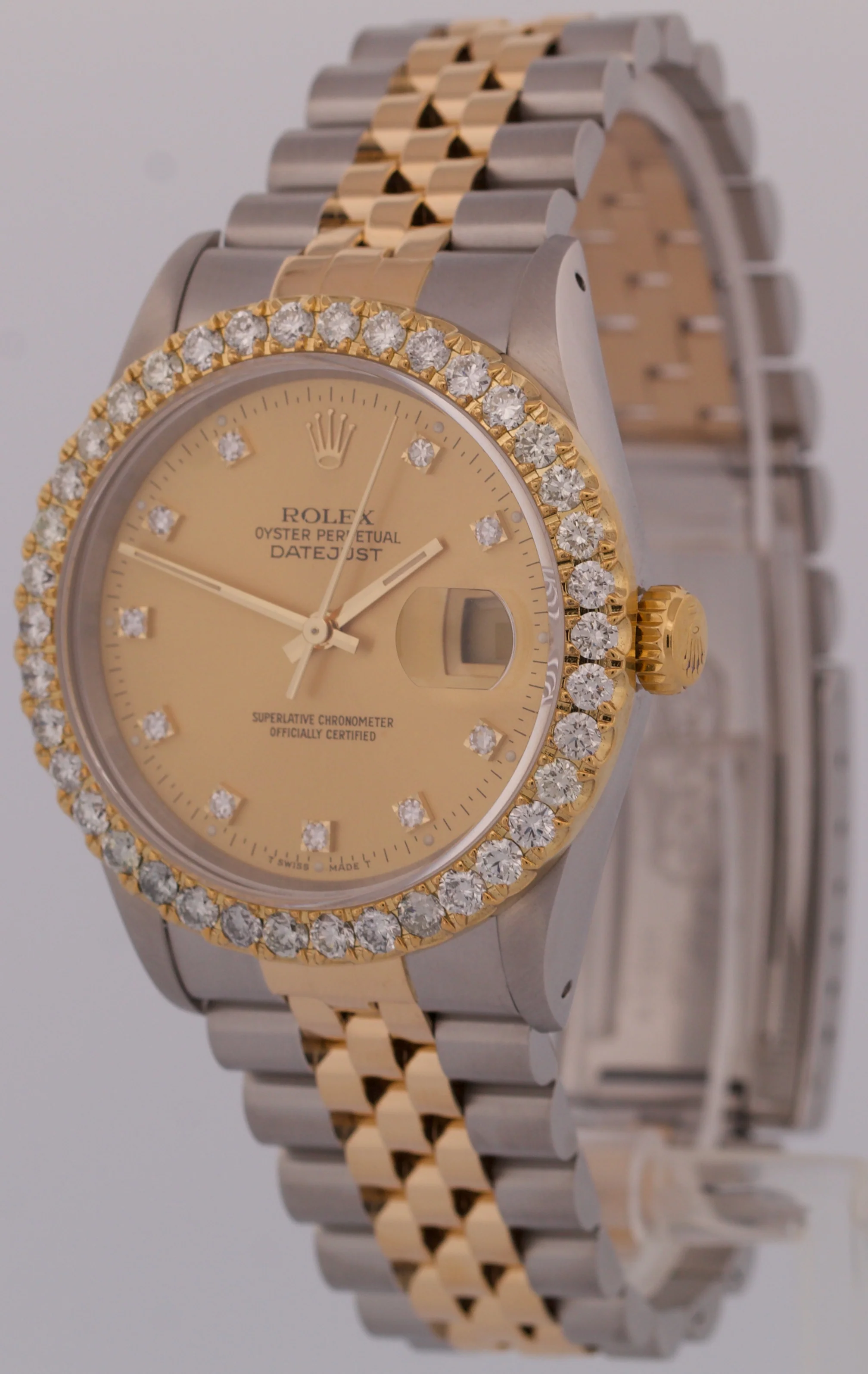 Rolex DateJust 36mm CHAMPAGNE DIAMOND 18K Yellow Gold Steel JUBILEE Watch 16233 - Image 3