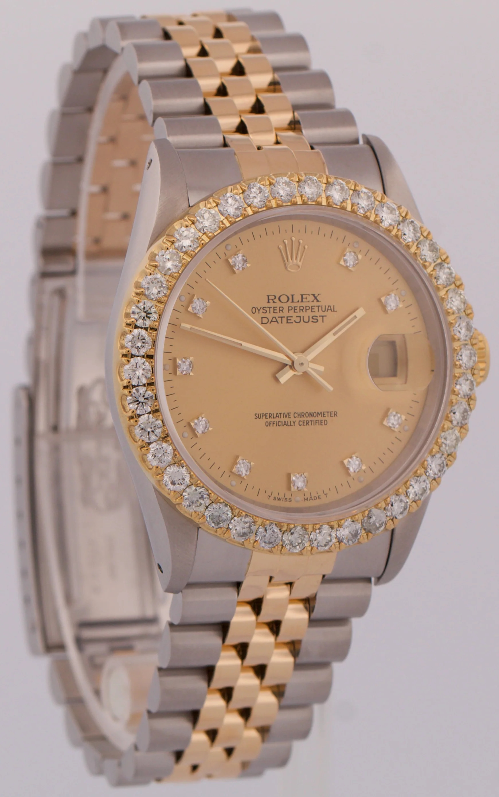Rolex DateJust 36mm CHAMPAGNE DIAMOND 18K Yellow Gold Steel JUBILEE Watch 16233 - Image 4