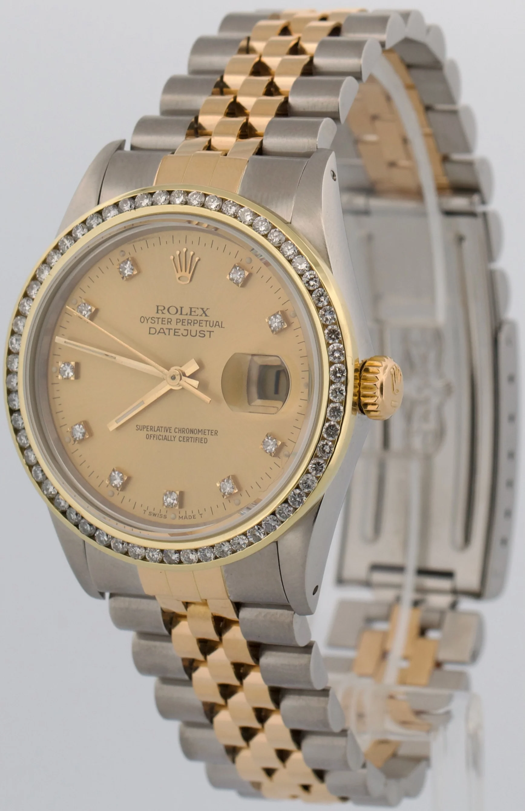 Rolex DateJust 36mm CHAMPAGNE DIAMOND Two-Tone 18K Yellow Gold JUBILEE 16013 - Image 3