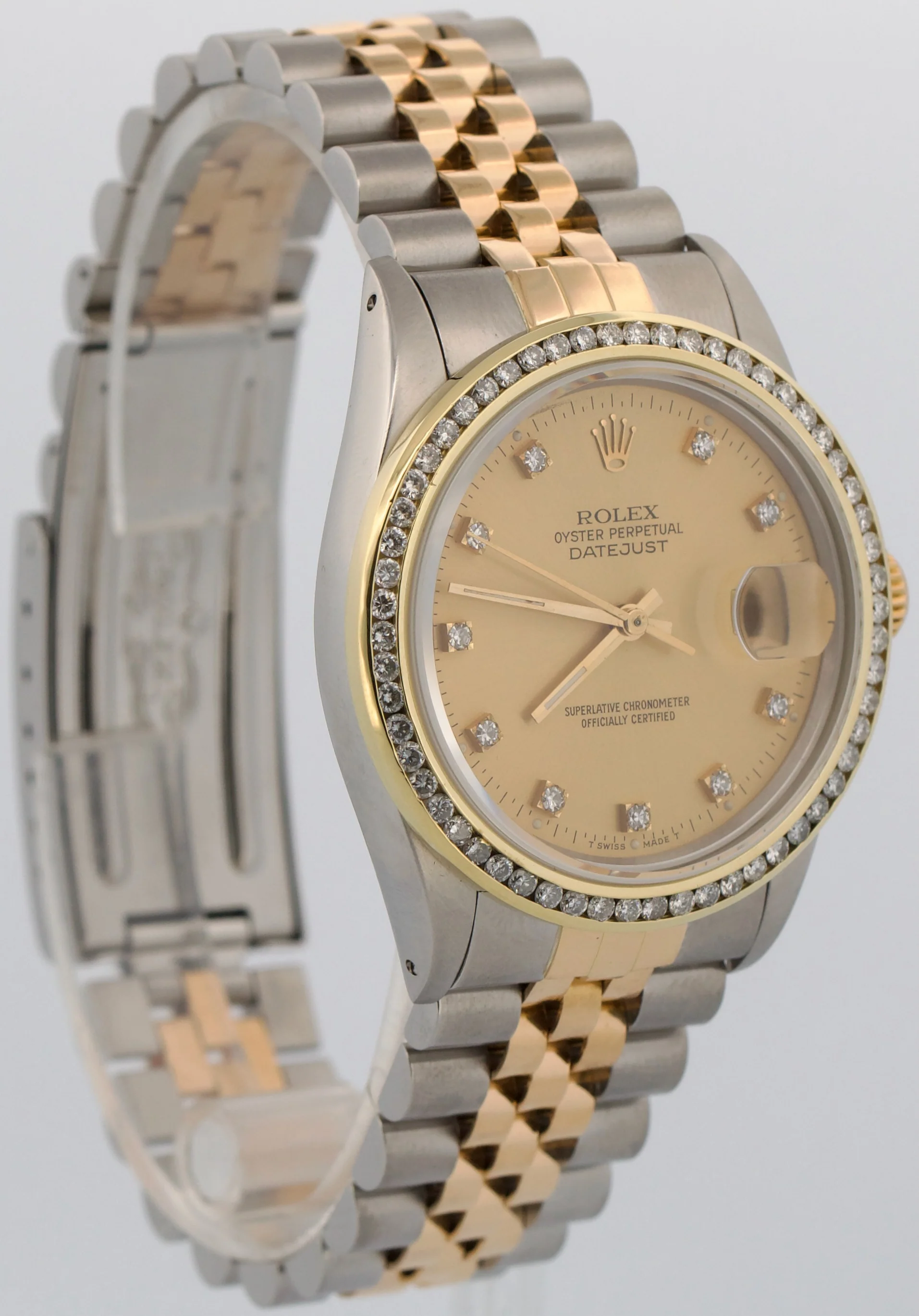 Rolex DateJust 36mm CHAMPAGNE DIAMOND Two-Tone 18K Yellow Gold JUBILEE 16013 - Image 4