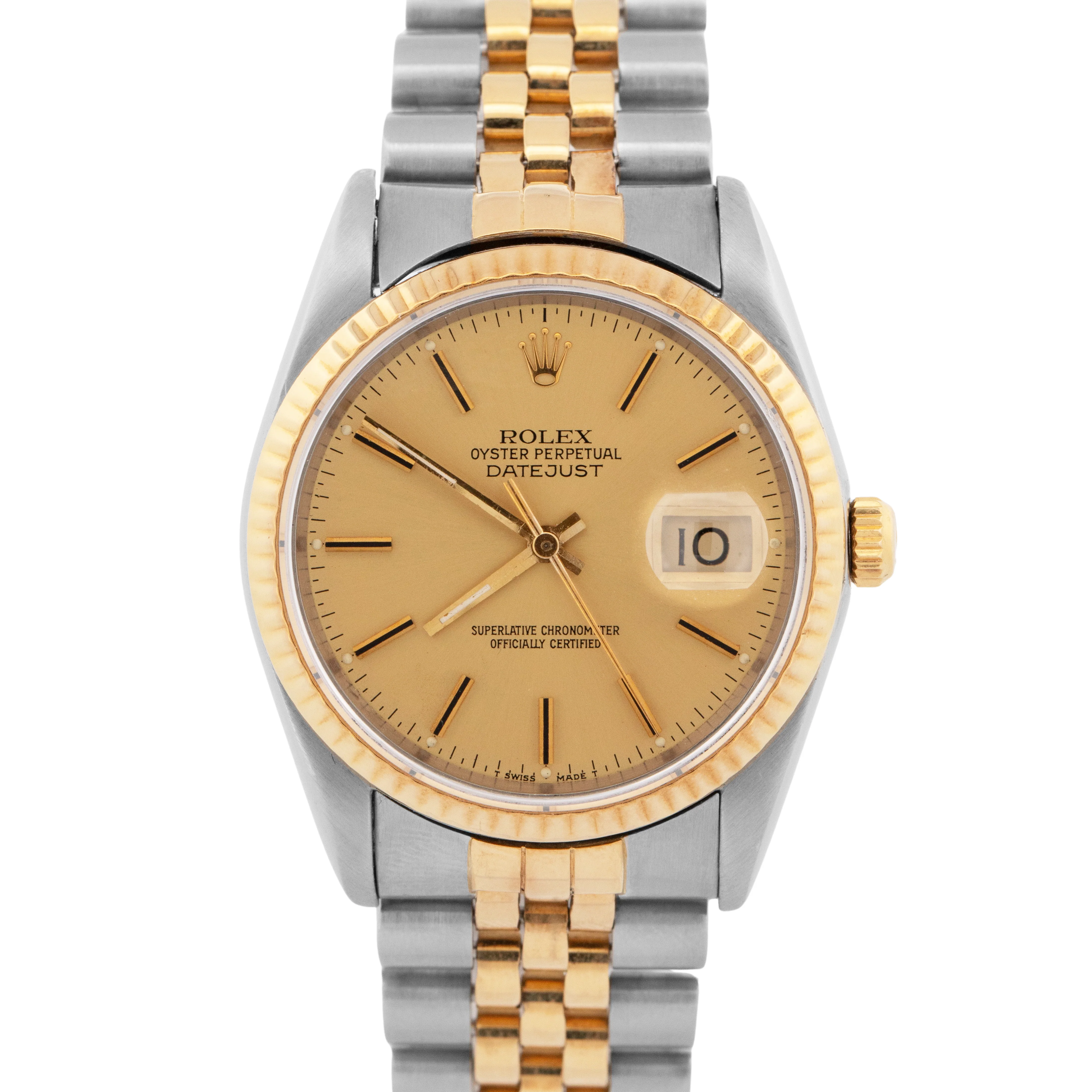 Rolex DateJust 36mm Champagne Jubilee 18K Yellow Gold JUBILEE Steel 16233 Watch
