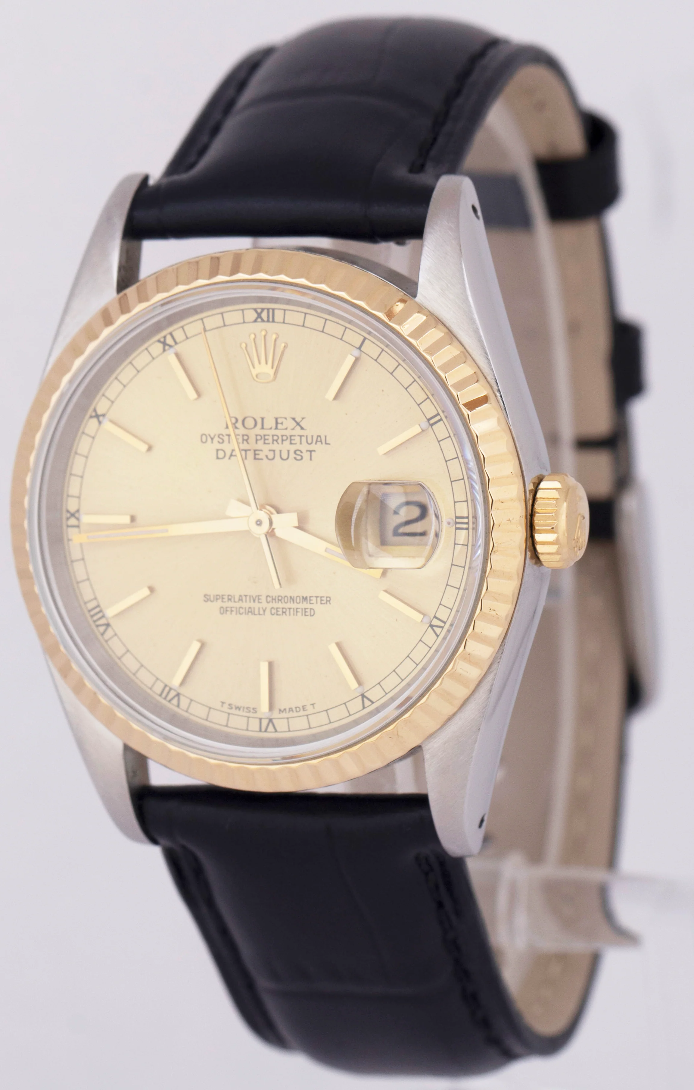 Rolex DateJust 36mm Champagne Two-Tone 18K Gold Stainless Steel Watch 16233 - Image 3