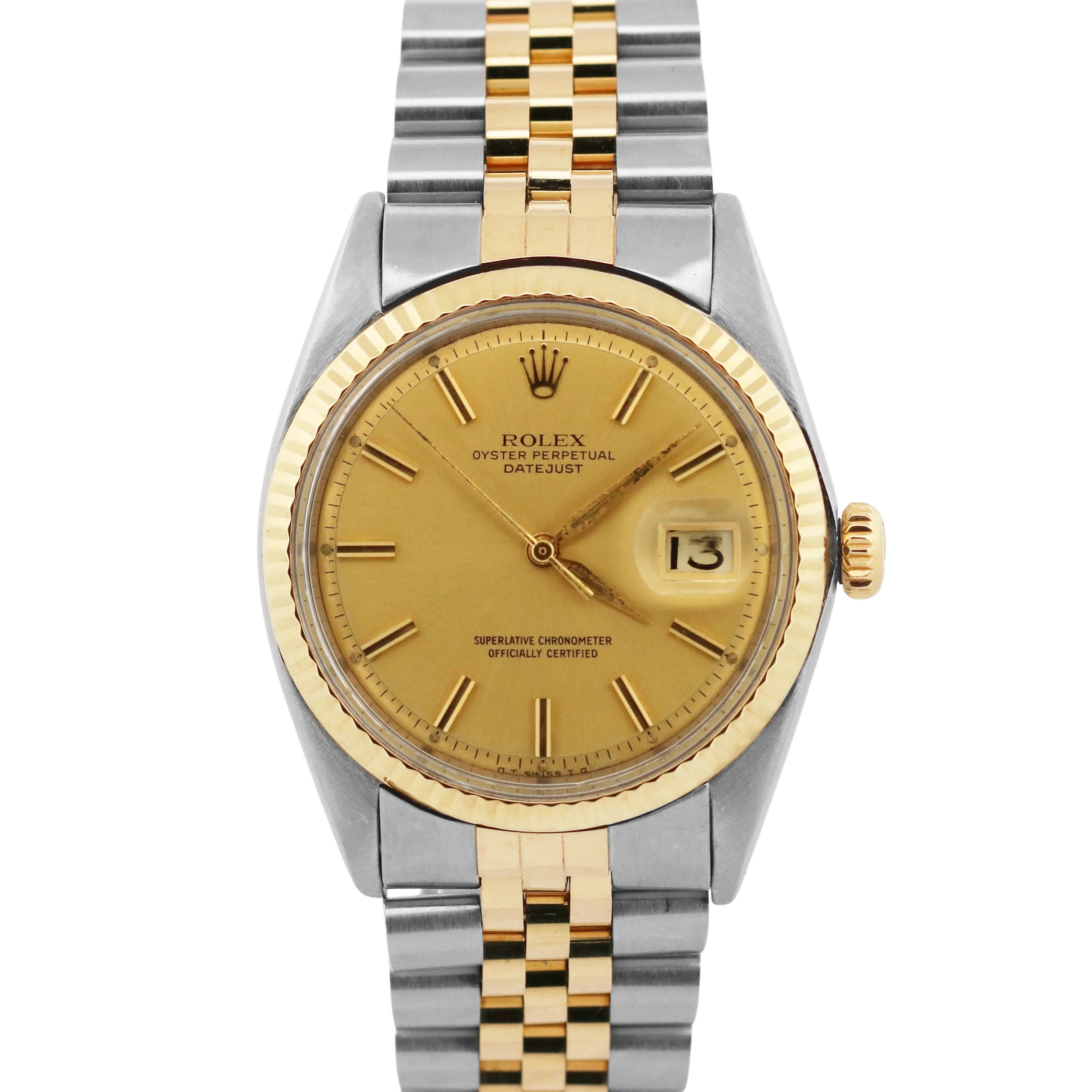 Rolex DateJust 36mm CHAMPAGNE Two-Tone 18K Yellow Gold Steel JUBILEE Watch 1601