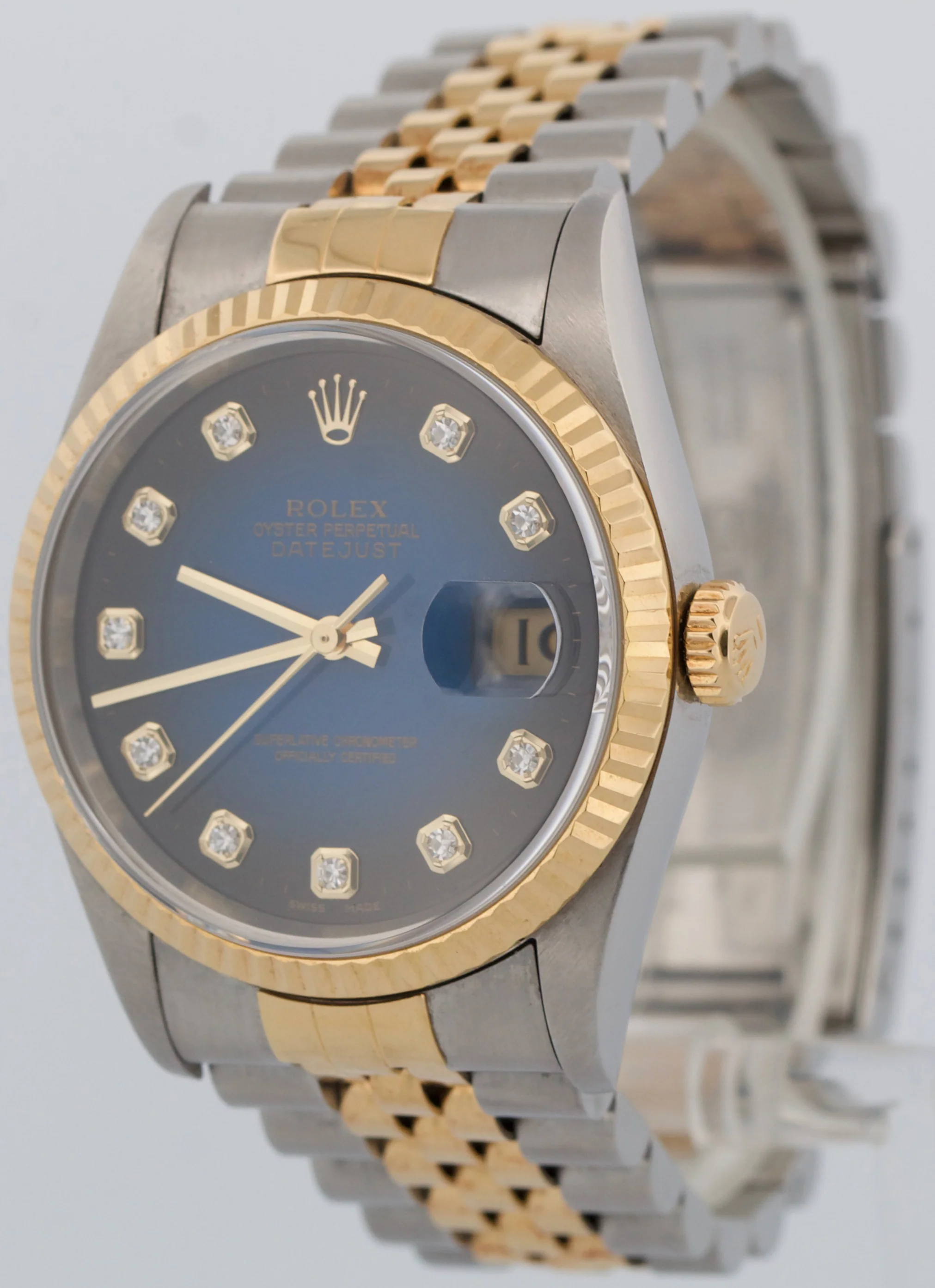 Rolex DateJust 36mm FACTORY BLUE VIGNETTE DIAMOND 18K Gold Steel JUBILEE 16233 - Image 3