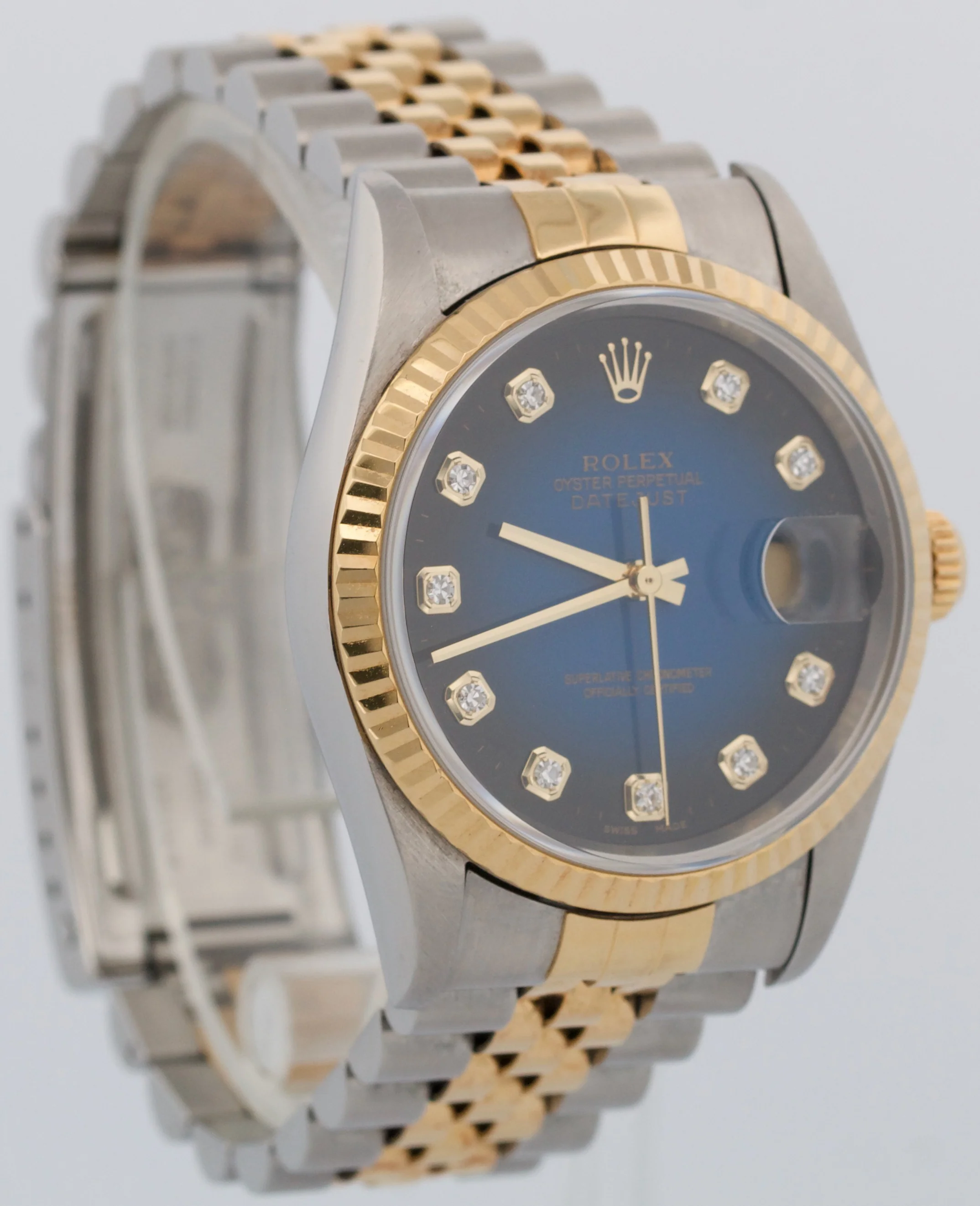 Rolex DateJust 36mm FACTORY BLUE VIGNETTE DIAMOND 18K Gold Steel JUBILEE 16233 - Image 4