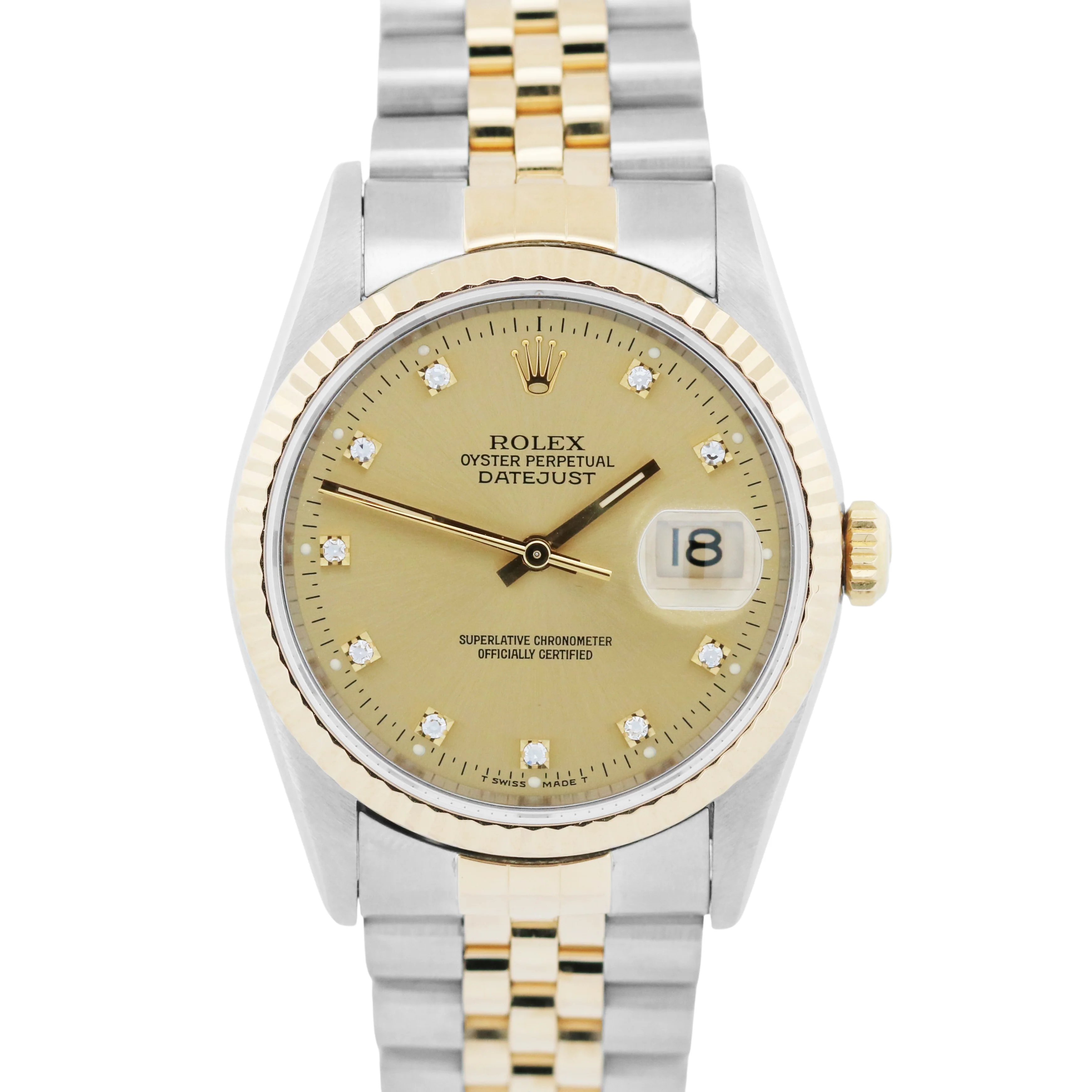 Rolex DateJust 36mm FACTORY CHAMPAGNE DIAMOND 18K Gold JUBILEE Steel 16233 Watch