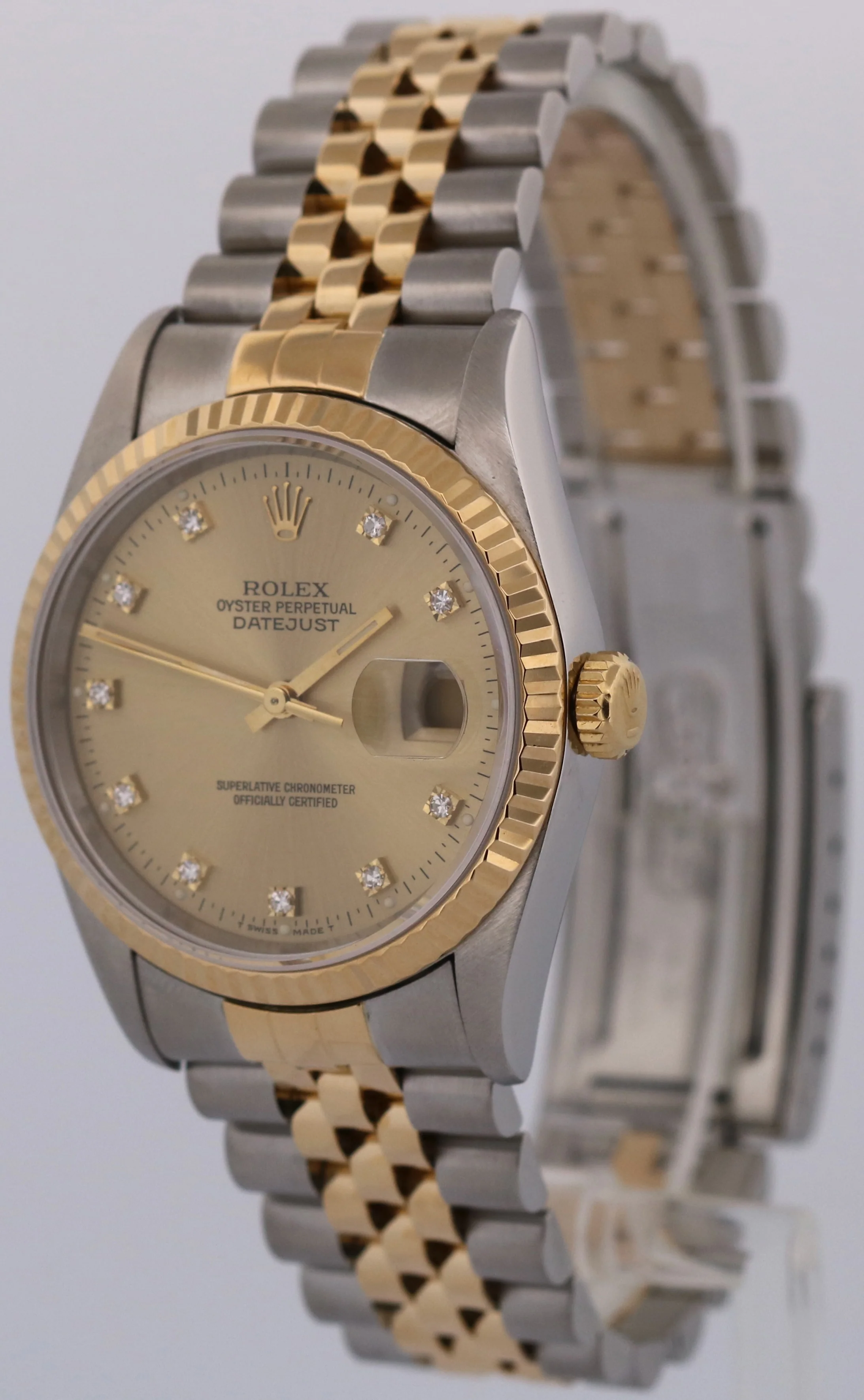 Rolex DateJust 36mm FACTORY CHAMPAGNE DIAMOND 18K Gold JUBILEE Steel 16233 Watch - Image 3