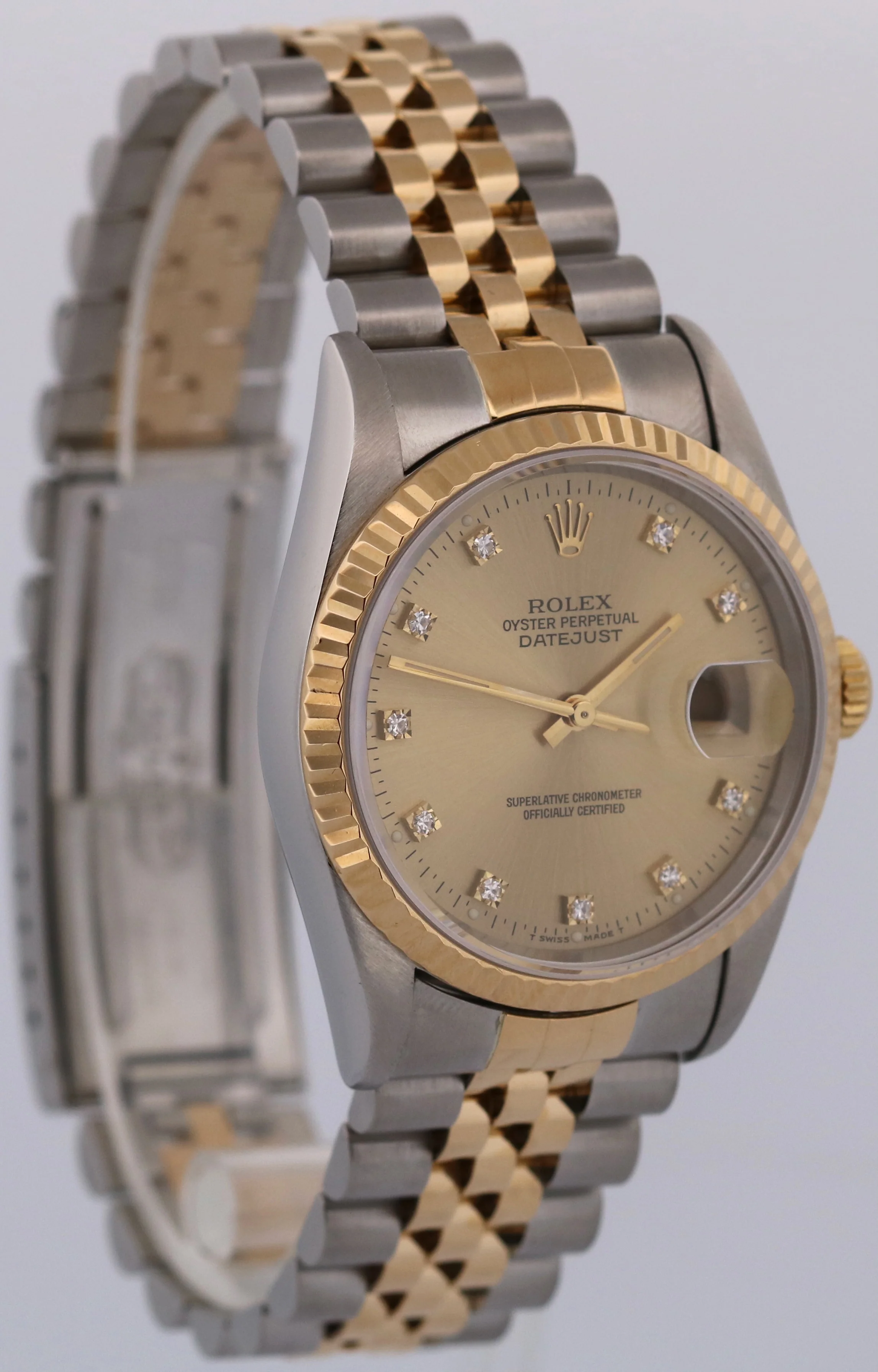 Rolex DateJust 36mm FACTORY CHAMPAGNE DIAMOND 18K Gold JUBILEE Steel 16233 Watch - Image 4