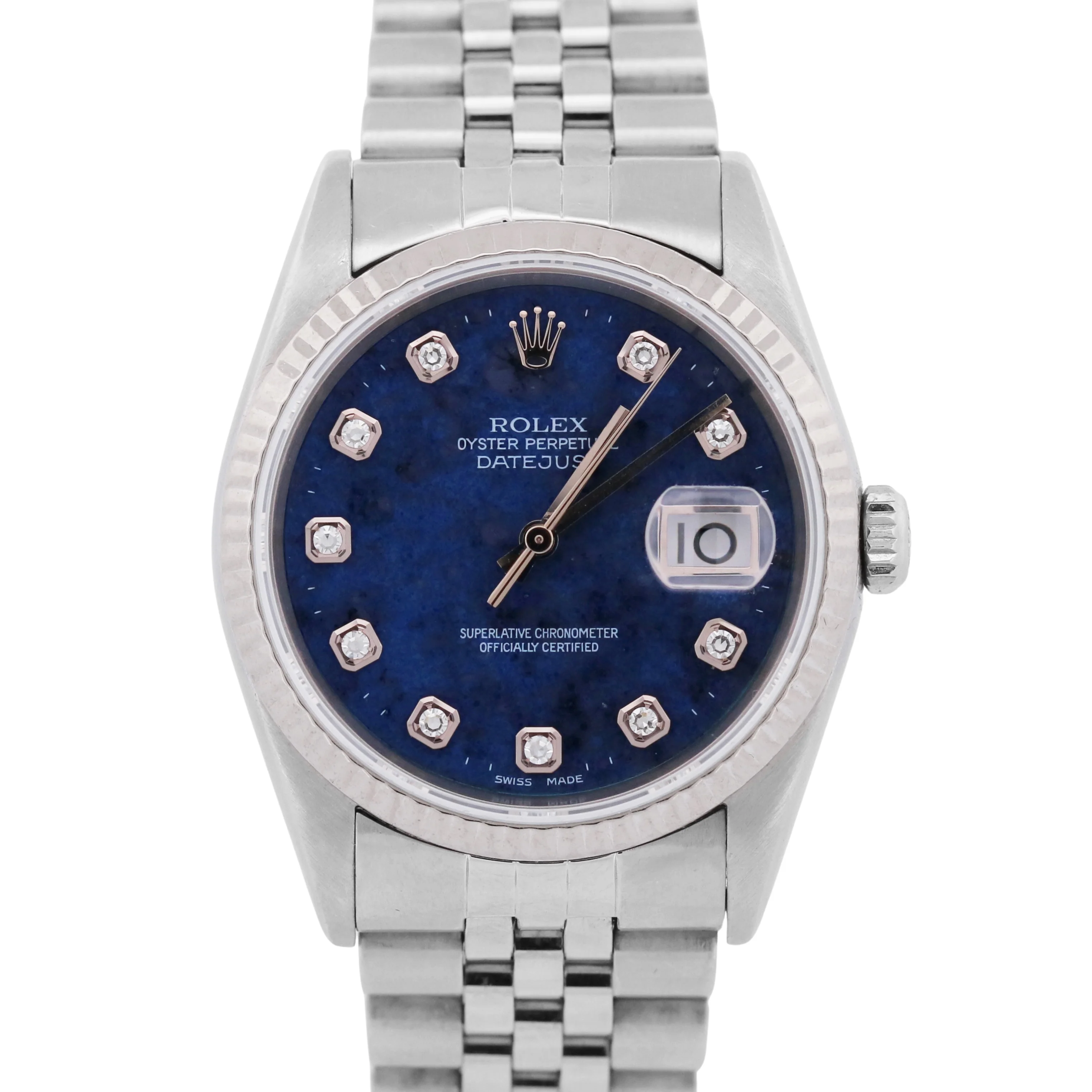 Rolex DateJust 36mm FACTORY SODALITE DIAMOND Blue 18K Gold Steel JUBILEE 16234
