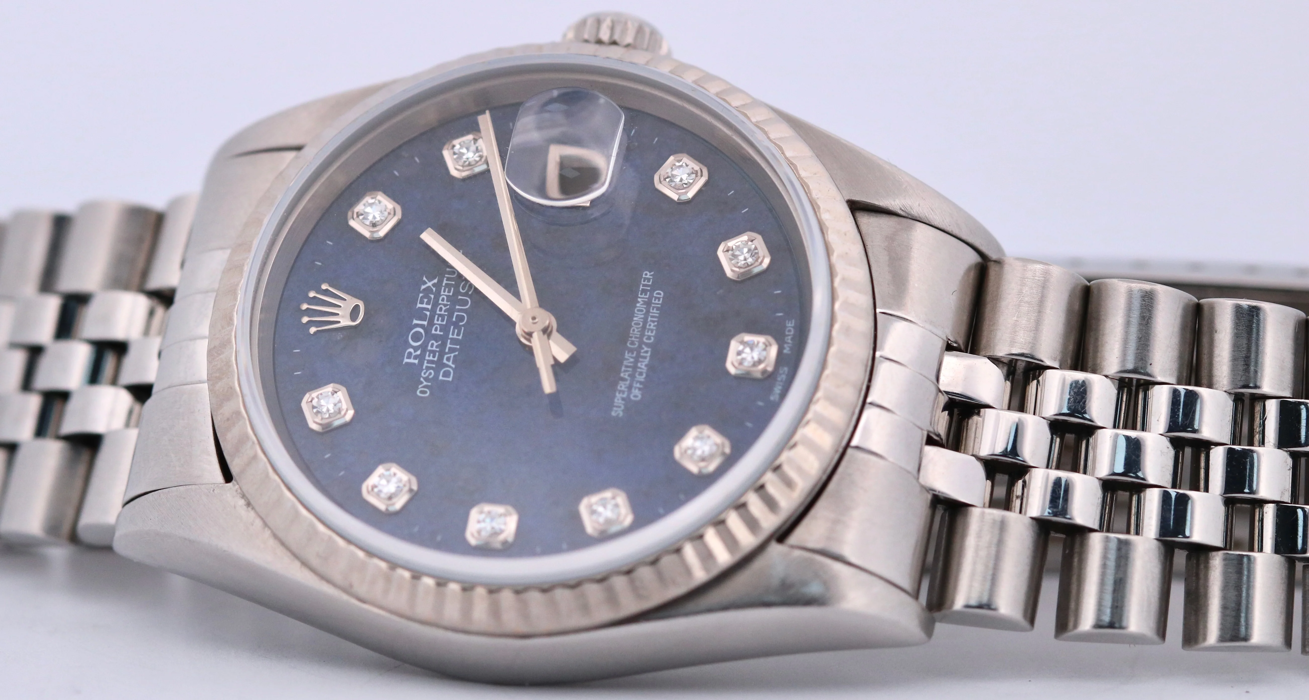 Rolex DateJust 36mm FACTORY SODALITE DIAMOND Blue 18K Gold Steel JUBILEE 16234 - Image 9