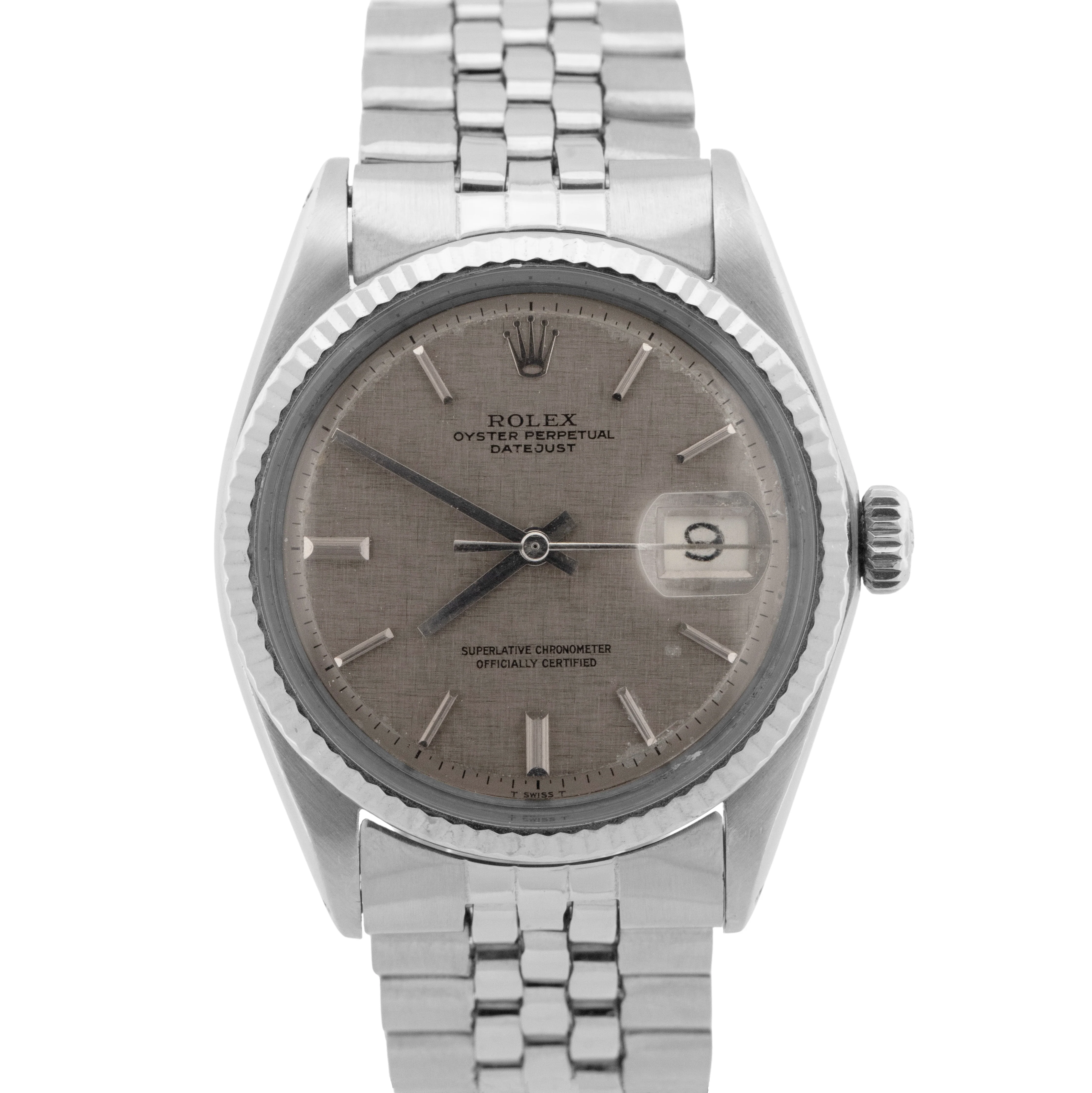 Rolex DateJust 36mm Gray Linen Pie-Pan Dial Automatic Stainless Steel Watch 1601